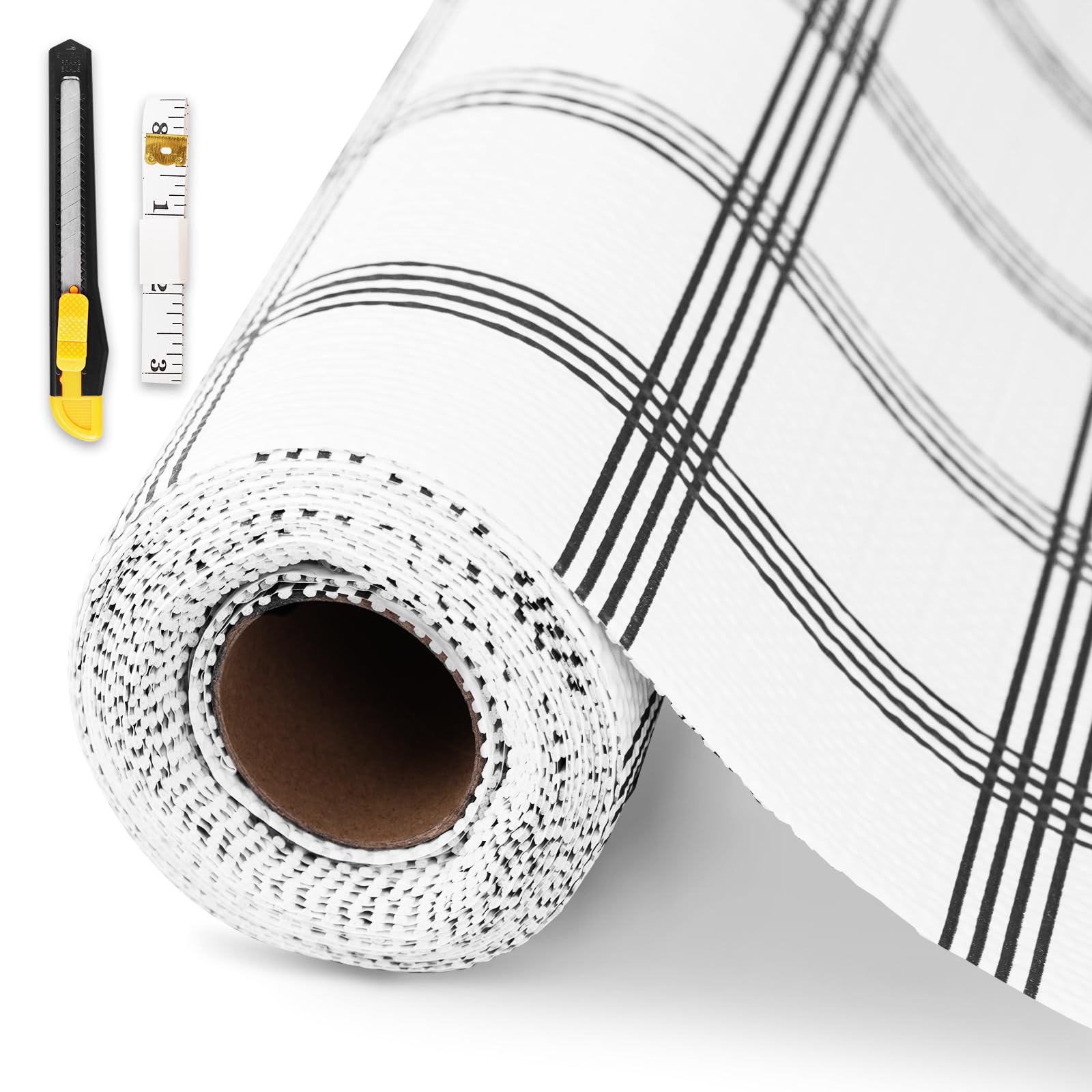 Drawer and Shelf Liner for Kitchen Cabinet,Non-Adhesive Cabinet Liner 12in x 20FT,Waterproof Shelf Paper Non-Slip Mats Cupboard Liners Contact Protect Dresser/Shelves/Table-White Stripes