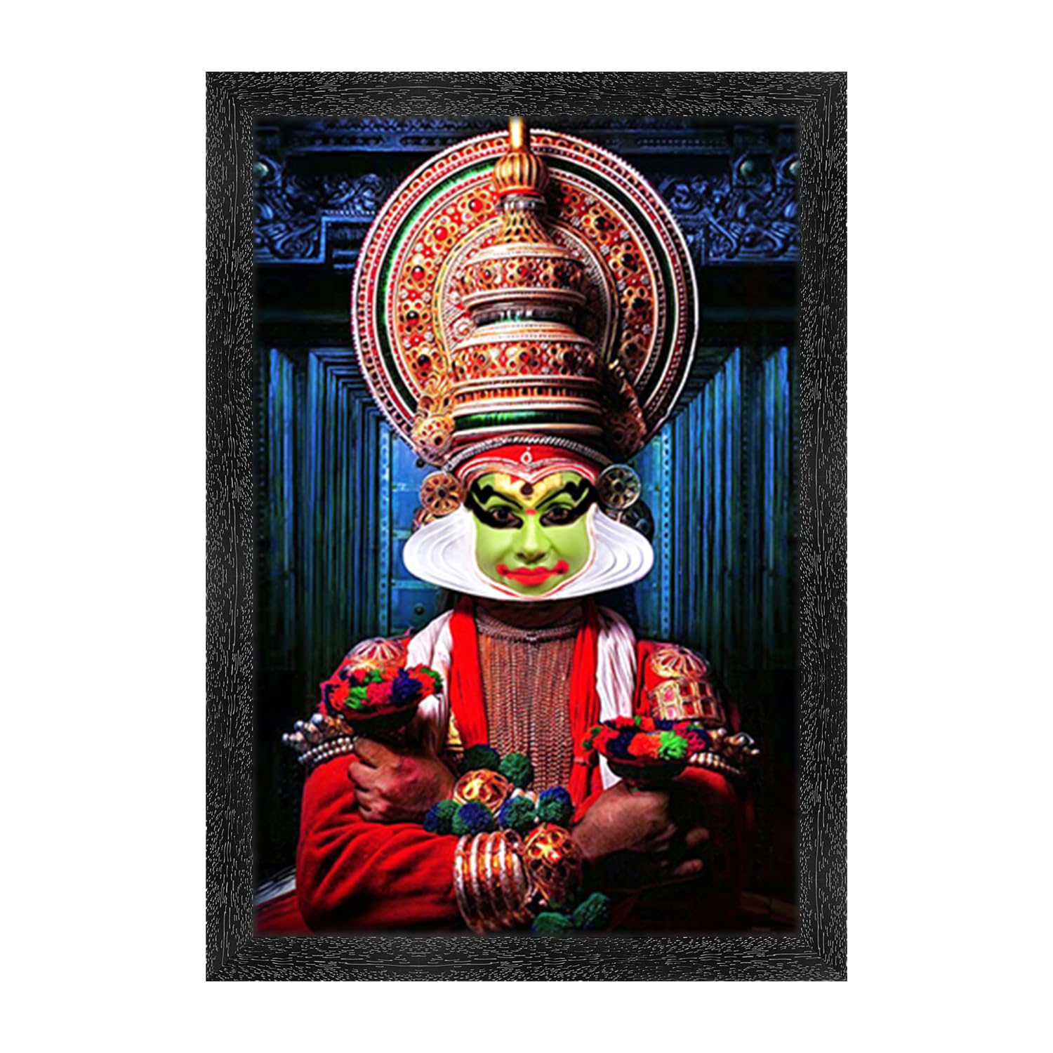 Dharvika Innovations Kerala Traditional art Kathakali Photo Frame, Black, Sparkle Coated Lamination 2241 14 x 20 Inch