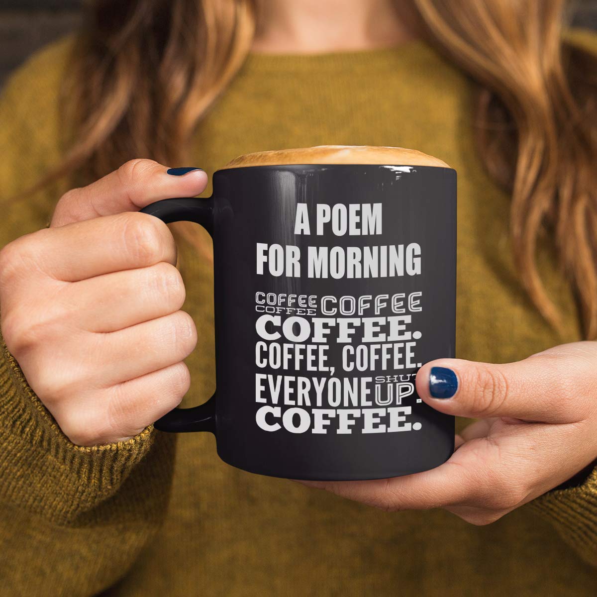 Amazon.com: BeeTeeStore Coffee Poem Black Ceramic Mug - Humorous Morning  Caffeine Verse Design - 11oz Tea Cup for Home Office Desks, Daily Routines,  and Thoughtful Gift Options for Friends : Home & Kitchen