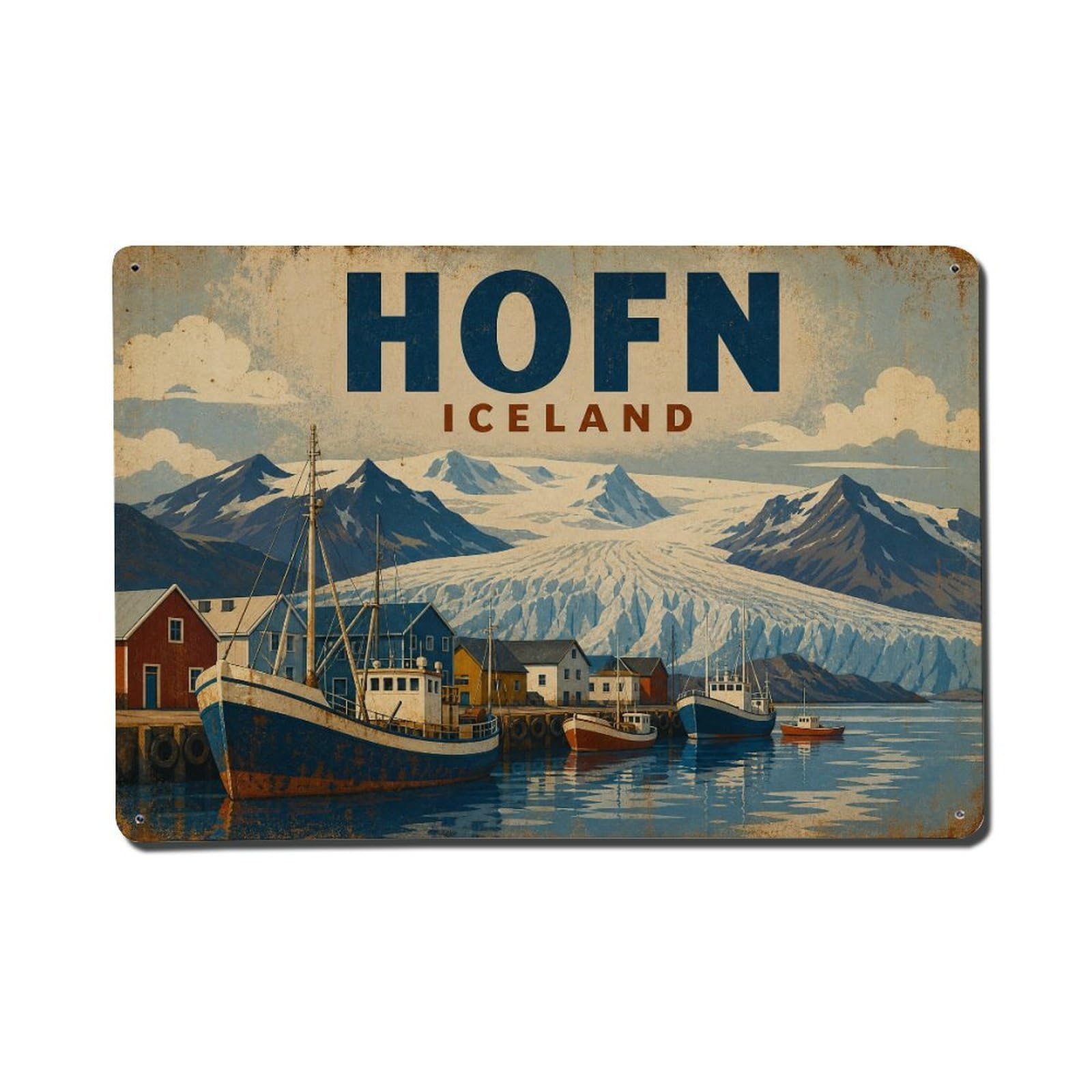 Metal Tin Sign Retro Travel Iceland Hofn