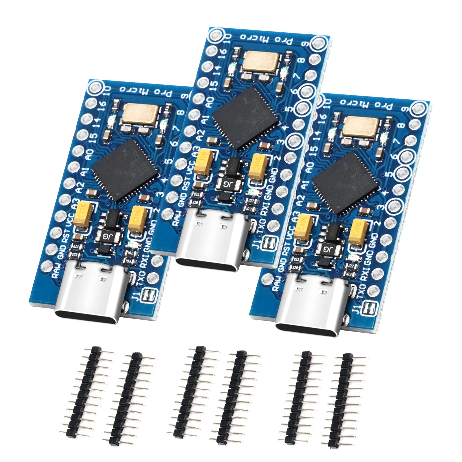 Pro Micro with 32u4 Chip Development Board Binghe 3 Pcs Pro Micro 5V/16MHz Microcontroller Development Board with Built-in USB Updater Type-C Interface Compatible with Arduino IDE