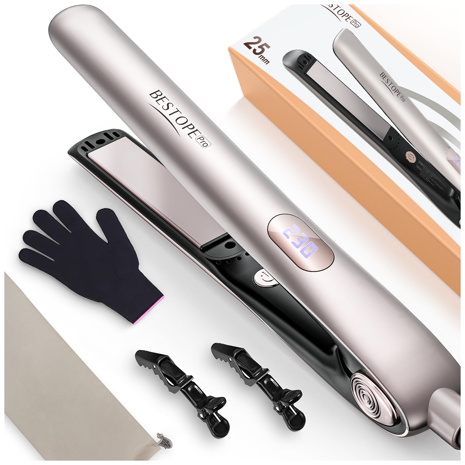 Lisseur Cheveux Professionnel - Céramique Ion Fer a Lisser Réduire la Rugosité, 15S Chauffage Rapide, Plaque Flottante 3D élargie, Écran LCD, 120-230°C, Double Tension Hair Straightener