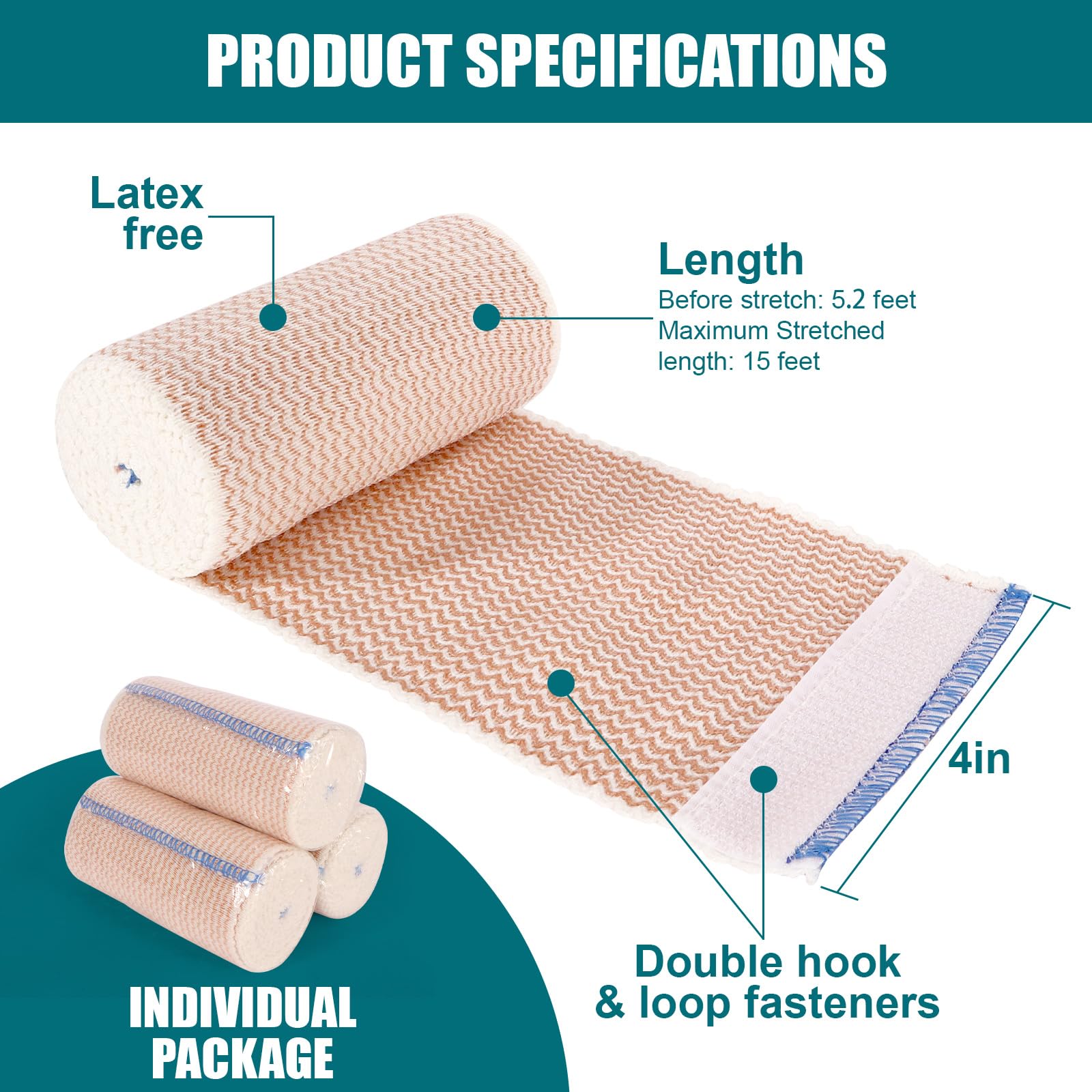 20-Pack 4 Inch Elastic Compression Bandage Wrap - Reusable & Stretchable, Latex-Free, Flexible for Legs, Knees, Elbows, Shoulders, Waist, Ankles, Wrists — Amazon image 2