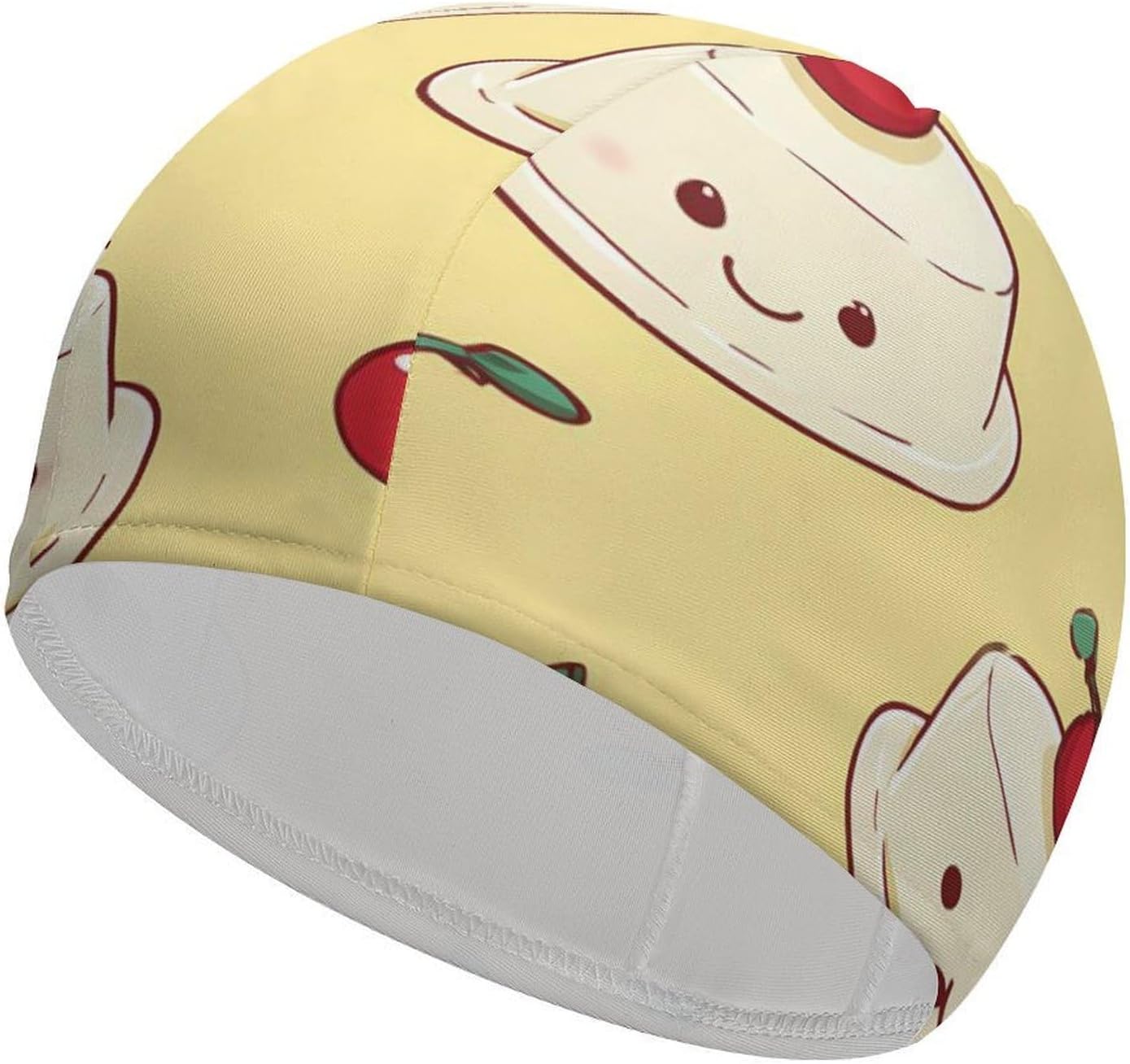 Panna Cotta Cakes with Cherries Womens Swim Cap for Men Adult Swimming Hat Curly Short Medium Long Hair
