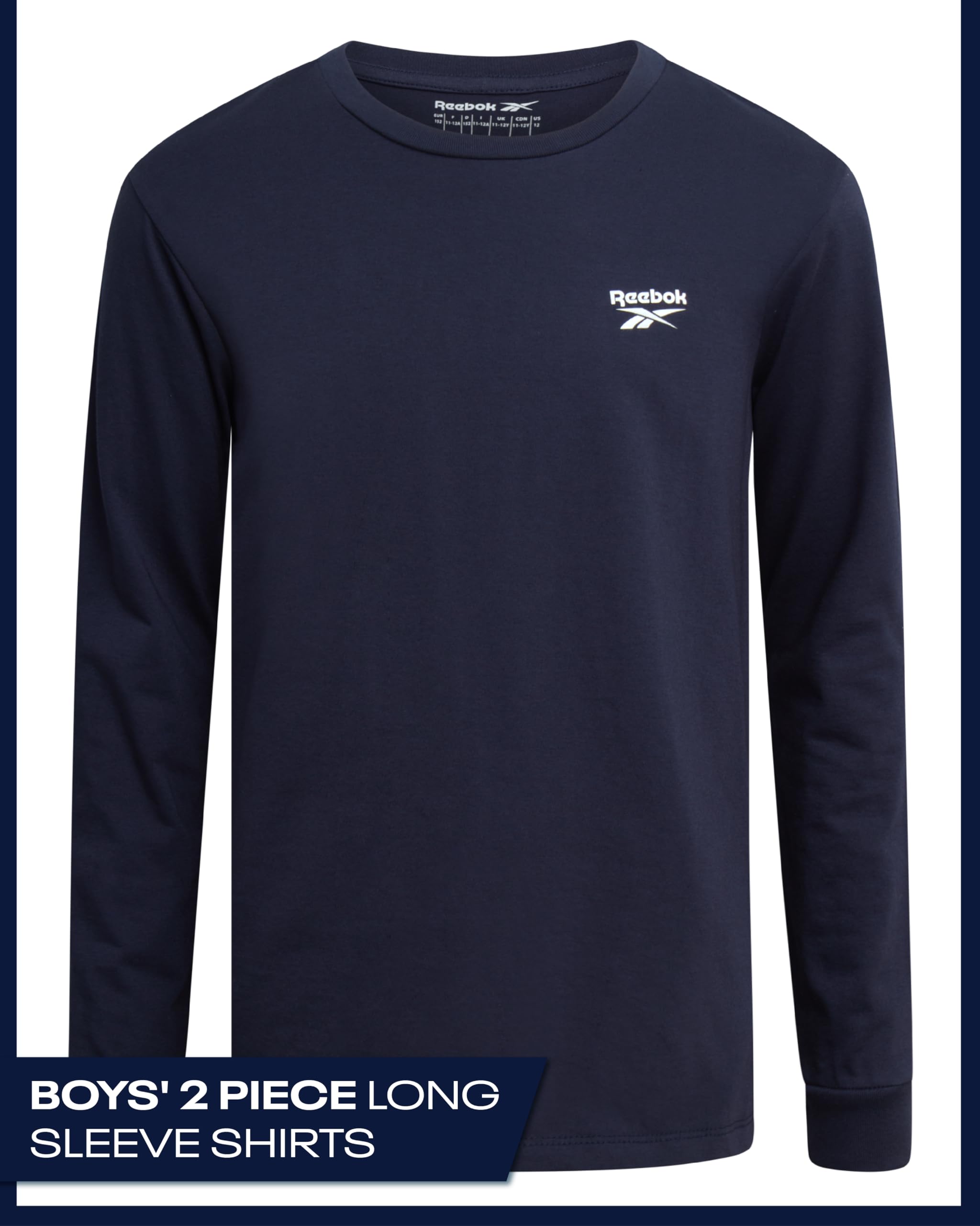 Reebok Camicia a maniche lunghe da ragazzo - Confezione da 2 magliette a maniche lunghe in cotone basic - T-shirt girocollo per ragazzi (8-14)
