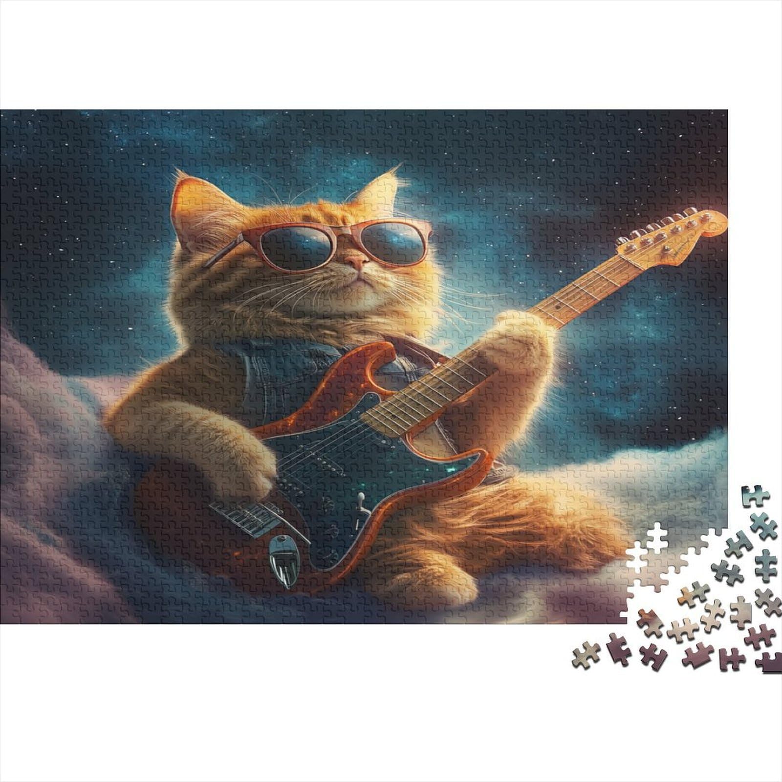 Cat Playing Guitar 1000 Piece Jigsaw Puzzle Cardboard Adults Unique Art Relaxation