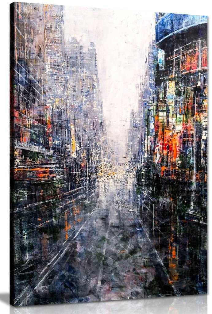 Panther Print Multicolored Abstract Modern Painting Cityscape Canvas Wall Art Picture Print (36X24in)