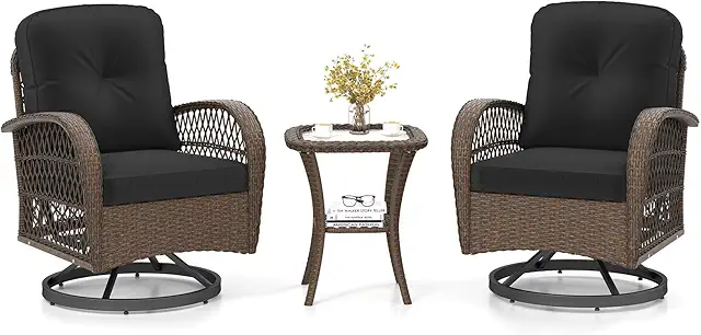 Outdoor Wicker Rockers: 3-Piece Patio Set with Swivel Rocking Chairs & Table