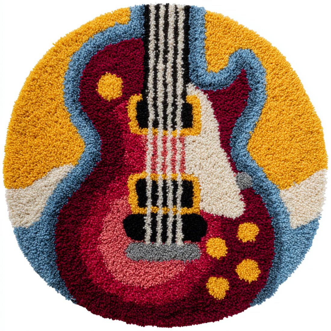 Rqwybcaxn DIY Rug Latch Hook Kits for the Elderly Cross Stitch Kit Cartoon Guitar 100x100cm Round Tapestry with Crochet Hook Hallway Craft Gift
