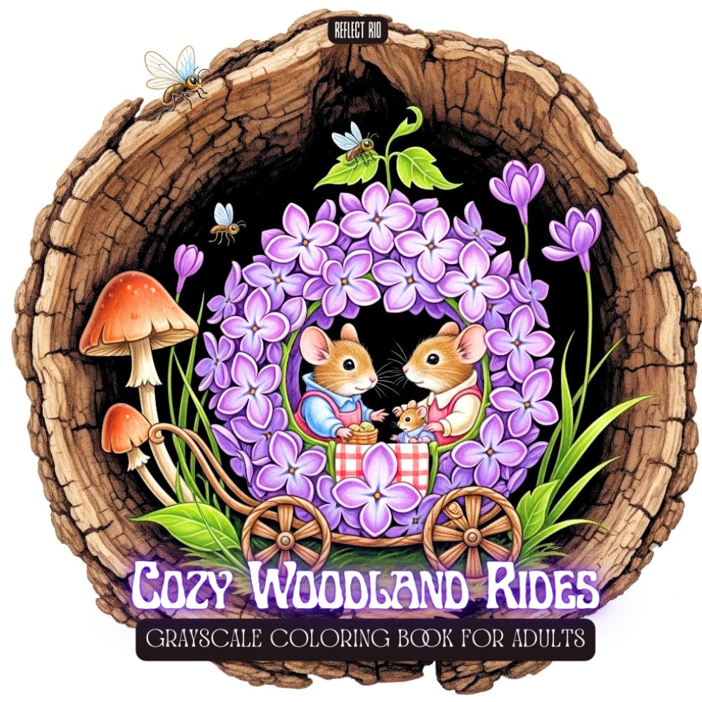 Cozy Woodland Rides Coloring Book: Cute Tiny Animals Driving Flower Cars and Nature Vehicles Inside Magical Tree Hollow Worlds – Relaxing Coloring Book for Adults and Teens