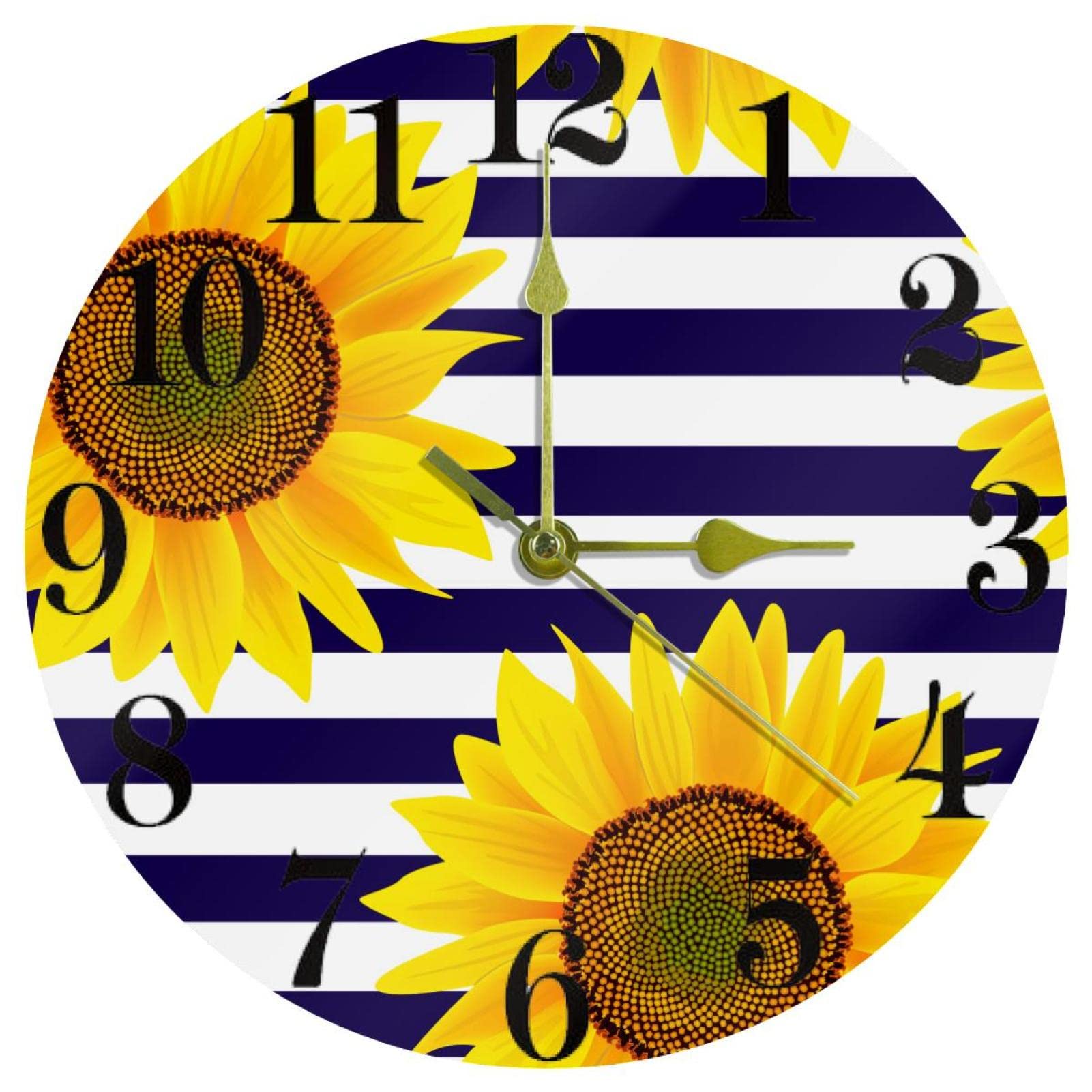 Horloge de maison ronde motif tournesol bleu et jaune pendule murale à piles 25cm