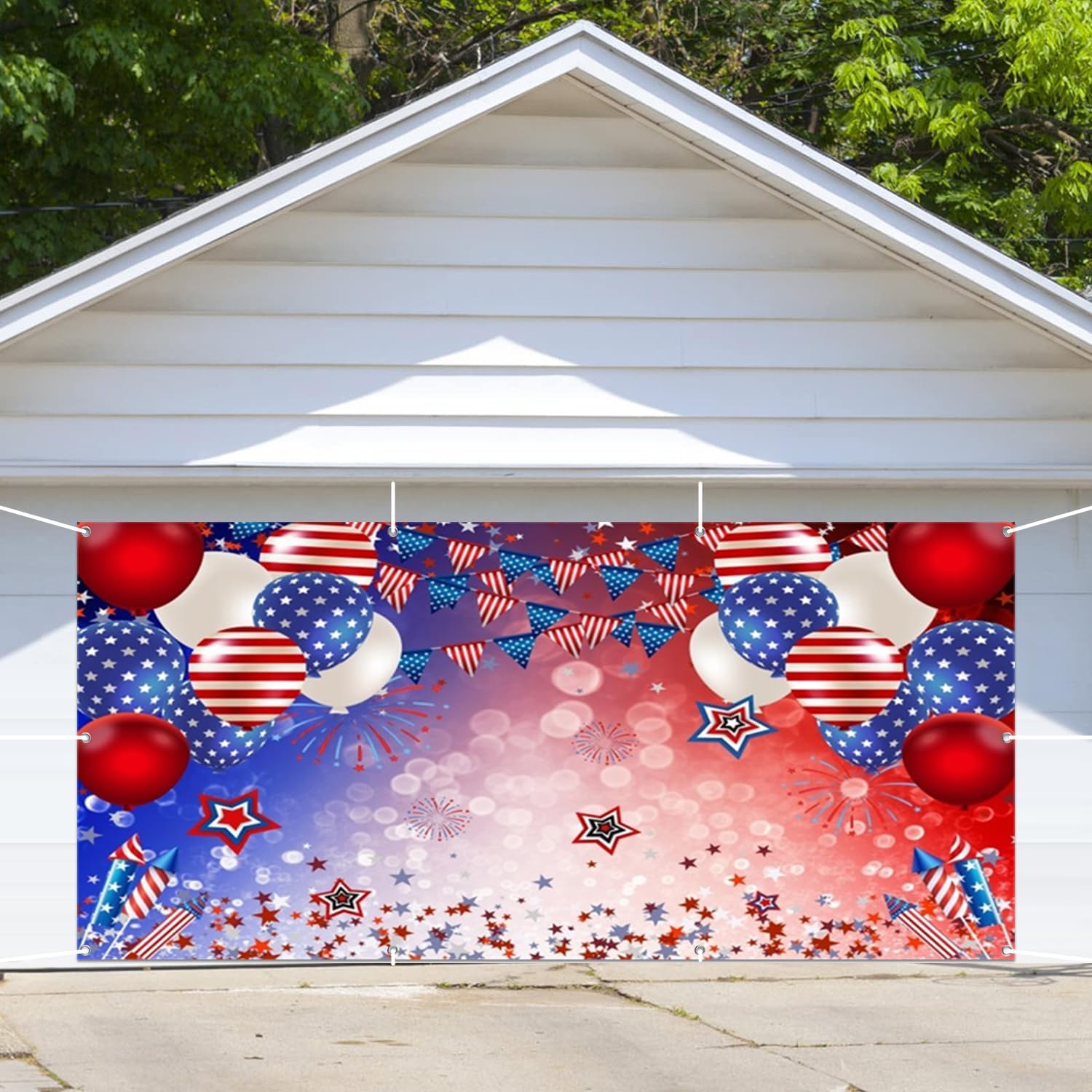 American 4th of July Garage Door Cover 16x7ft Independence Day Party Garage Door Decor American-Theme Birthday Party Garage Door Backdrop American Flag Day Patriotic Speech Backdrop