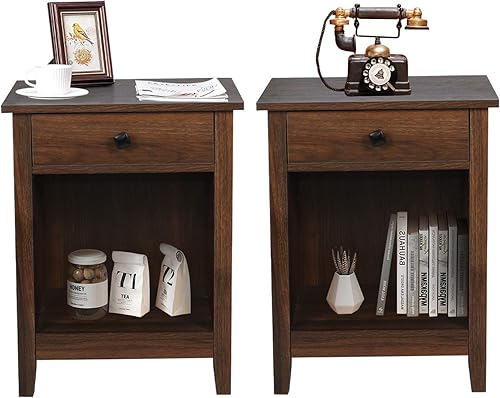 Miniatura 17 de GBU - Mesitas de noche para dormitorio; juego de 2 mesitas de noche de madera con cajón para el hogar Grano de madera blanca (3 cajones),Grano de