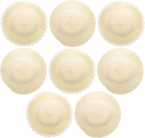 Gadpiparty 16 piezas DIY sombrero de paja juguetes niña sombreros de paja lisos para niños Suite hecho a sí mismo hierba natural niña niño blanco