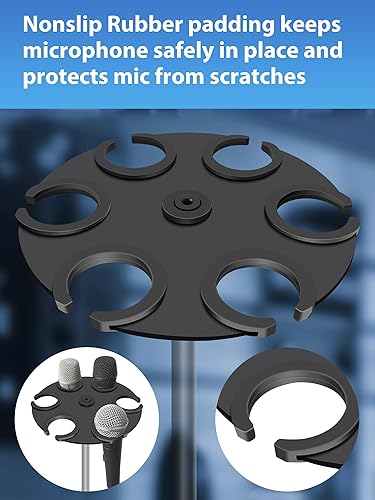 Miniatura 4 de Soporte para múltiples micrófonos de hasta 6 micrófonos (acolchado de aluminiogoma) para micrófonos dinámicos, con cable e inalámbricos, organizador