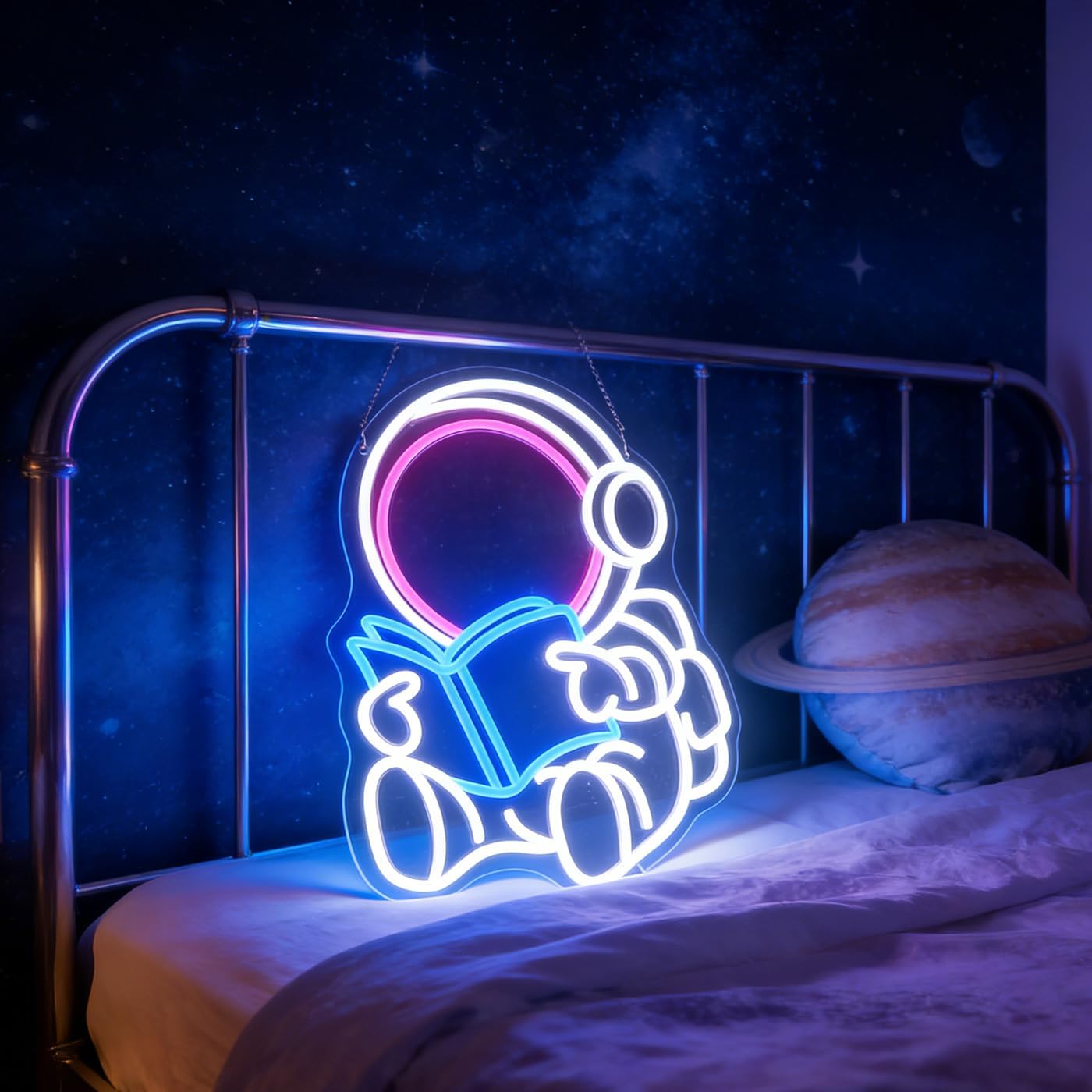 Astronaut Book Neon Sign, Astronaut Led Sign, Custom Neon Sign, Book Store Wall Decor Kid's Room Game Room Wall Art Decor,Bookish LED Sign, Bookworm Reader Club Wall Decor Christmas Birthday Gifts