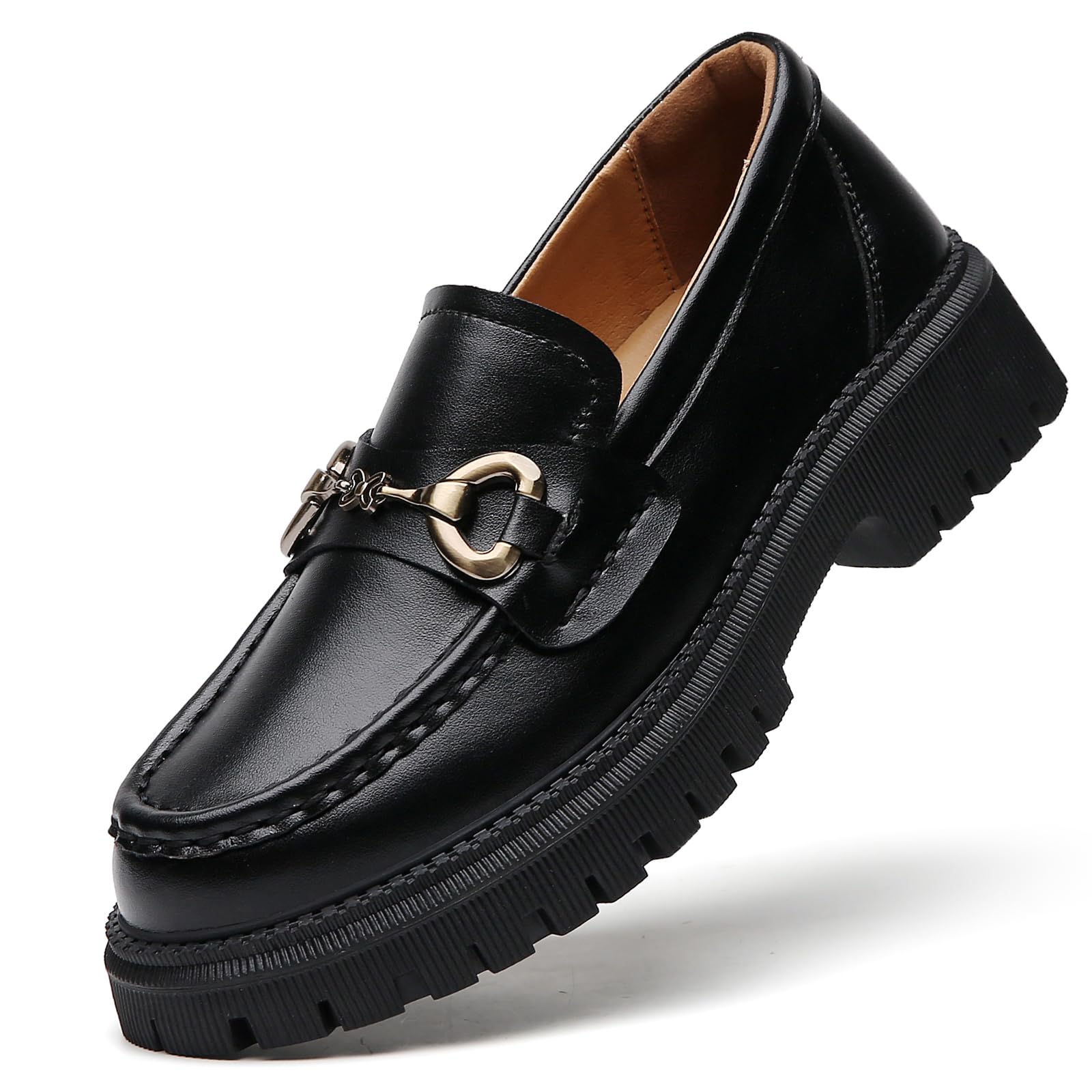 QHH Loafers for Women Women's Loafers & Slip-ons Leather Platform Chunky Penny Shoes Business Casual Shoes Comfortable Dressy Office Work Shoes