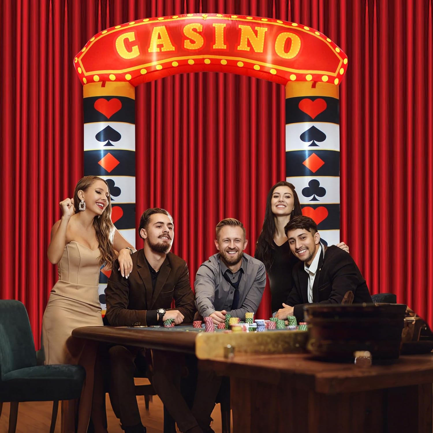 Casino Party Inflatable Arch Kit,7.5 x 6.0 FT Casino Theme Party Decorations for Birthday Casino Night Las Vegas Casino Theme Party Decoration