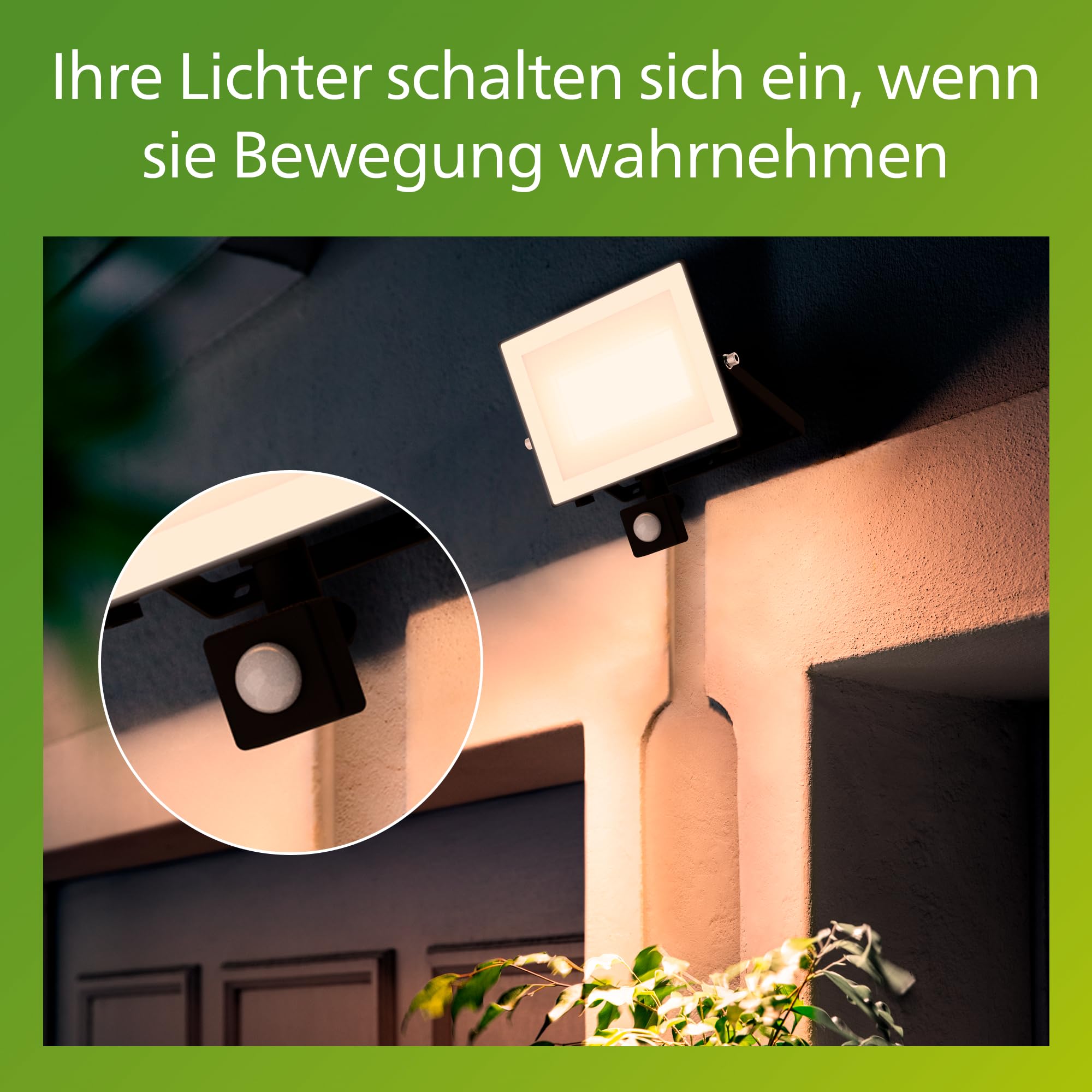 Philips Lois Flutlichtstrahler für den Außenbereich, inkl. Bewegungssensor, 50 Watt, 3000K weißes Licht, Schwarz
