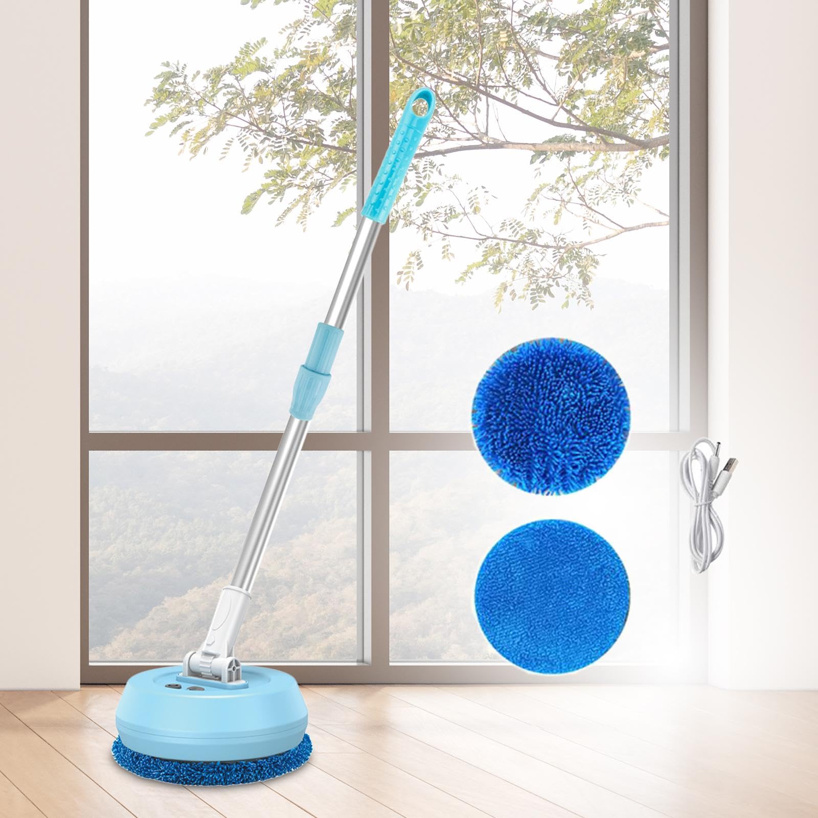 rockible Lucidatrice Elettrica per Pavimenti, Lavapavimenti, Lavapavimenti a Secco E Bagnato, Ricaricabile, per Finestre, Soffitti, Auto, Appendere Quadri, Bag, Blu