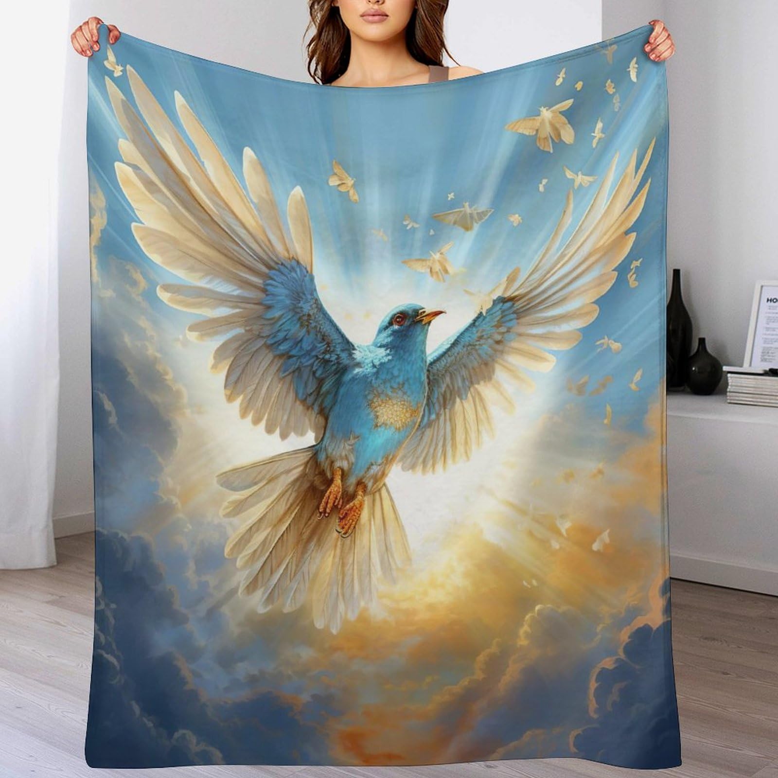 Couverture flannel oiseau 180x200 cm plaid toutes saisons
