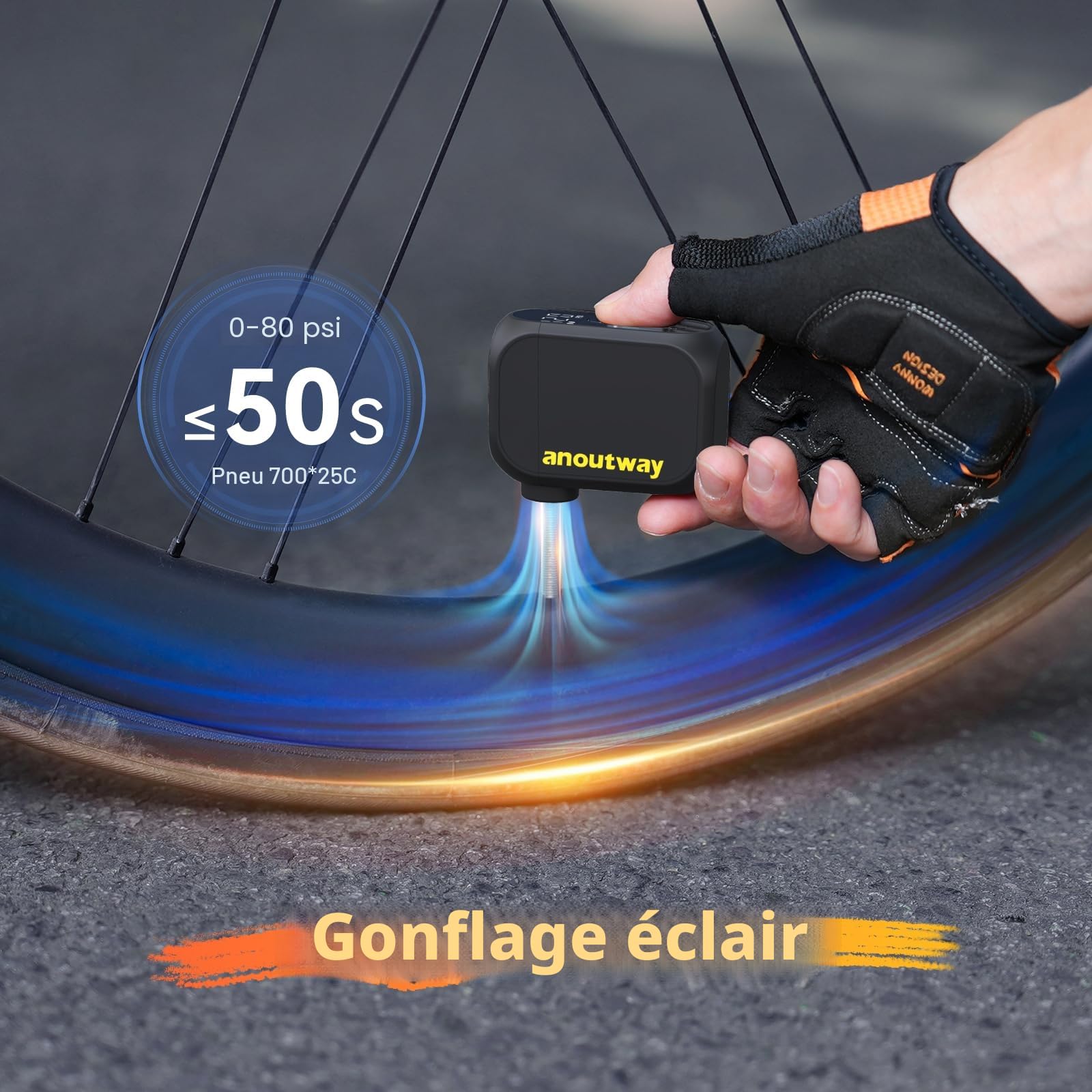 Mini Pompe à vélo électrique avec manomètre numérique AT1 Pro, arrêt automatique pour VTT et vélo de route