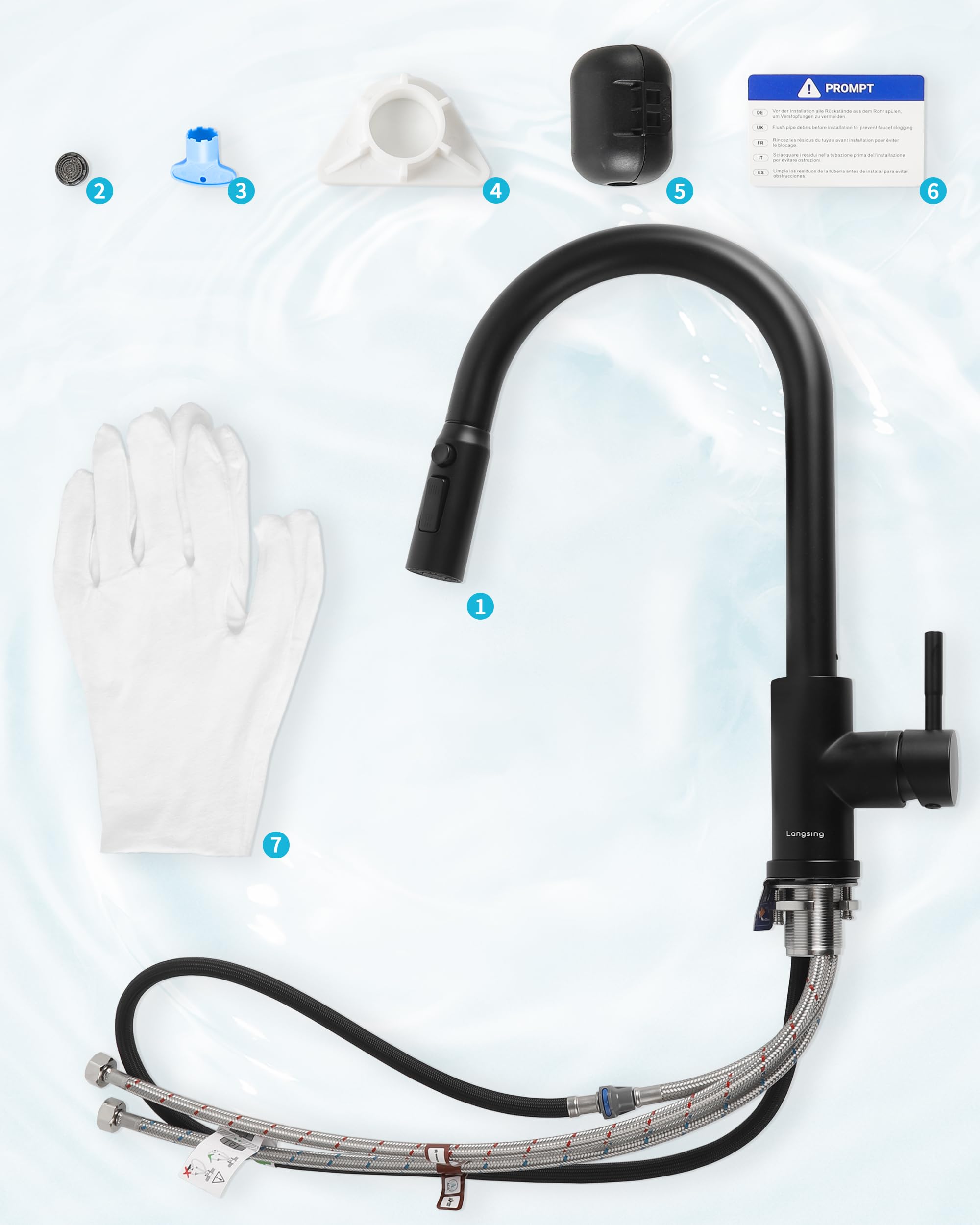 Wasserhahn Küche Schwarz, Hochdruck Küchenarmatur, Drei Strahlarten mit Küchenarmaturen, 360°-Drehbare Wasserhahn Küche, 304 Edelstahl-Armatur Küche(Schwarz)