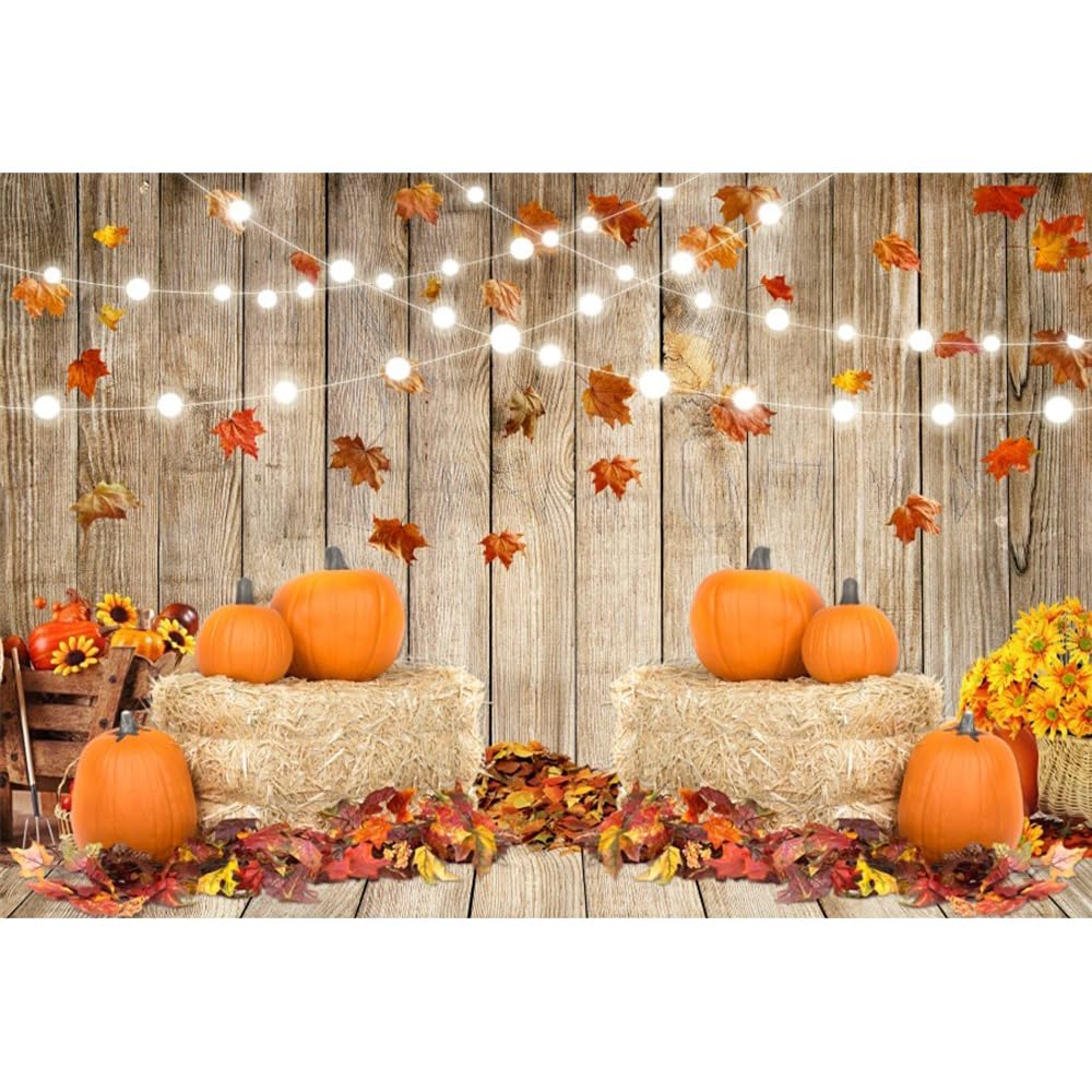 Leowefowa 6x4ft Fall Thanksgiving Halloween Photo Backdrop Fall Backdrops for Photography Autumn Pumpkin Harvest Barn Background Friendsgiving Party