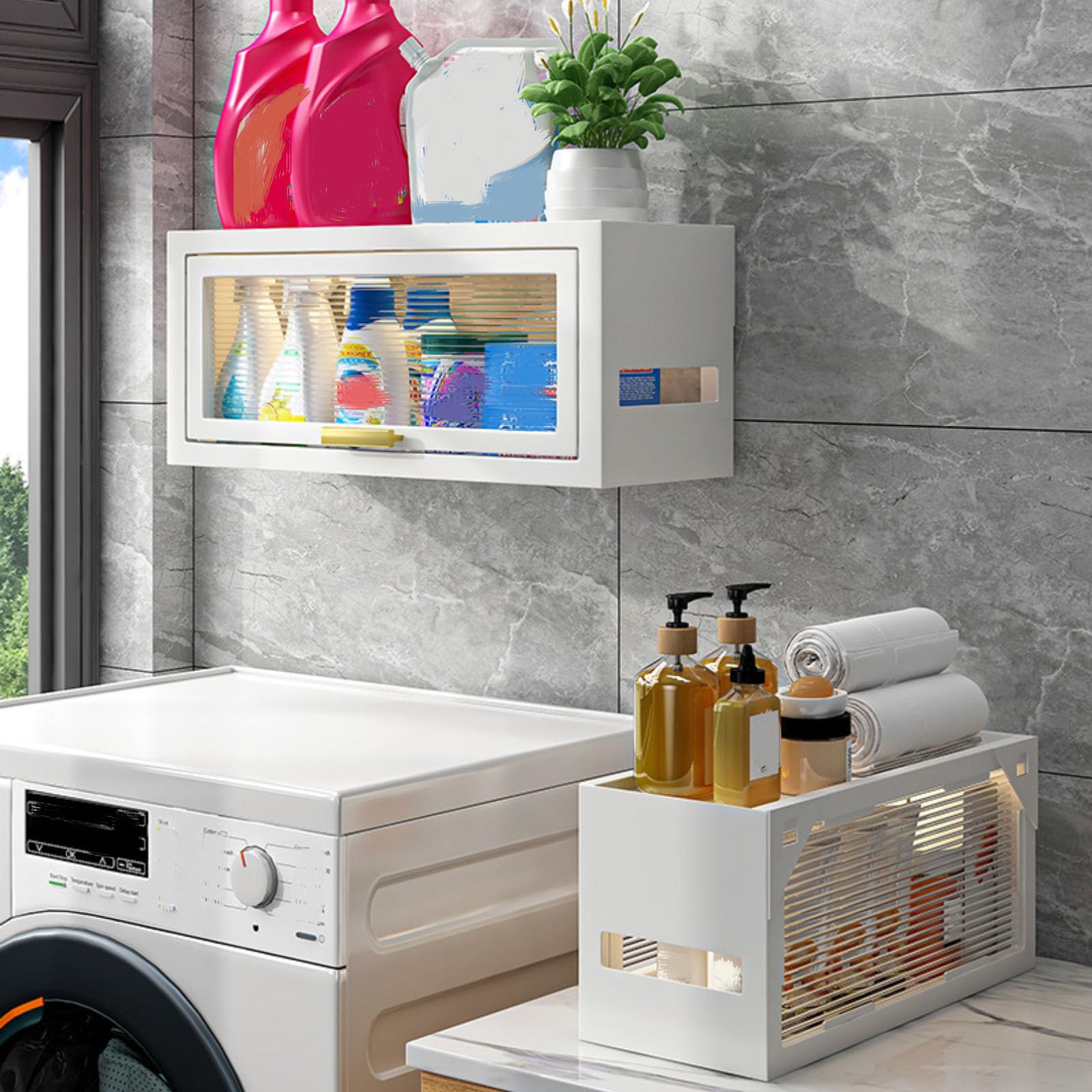 Estante De Almacenamiento sobre El Inodoro con Puertas, Gabinete De Pared Pequeño, Estantes Flotantes Montados En La Pared, Casillero Cosmético para Baño Y Cocina,Blanca,Hanging