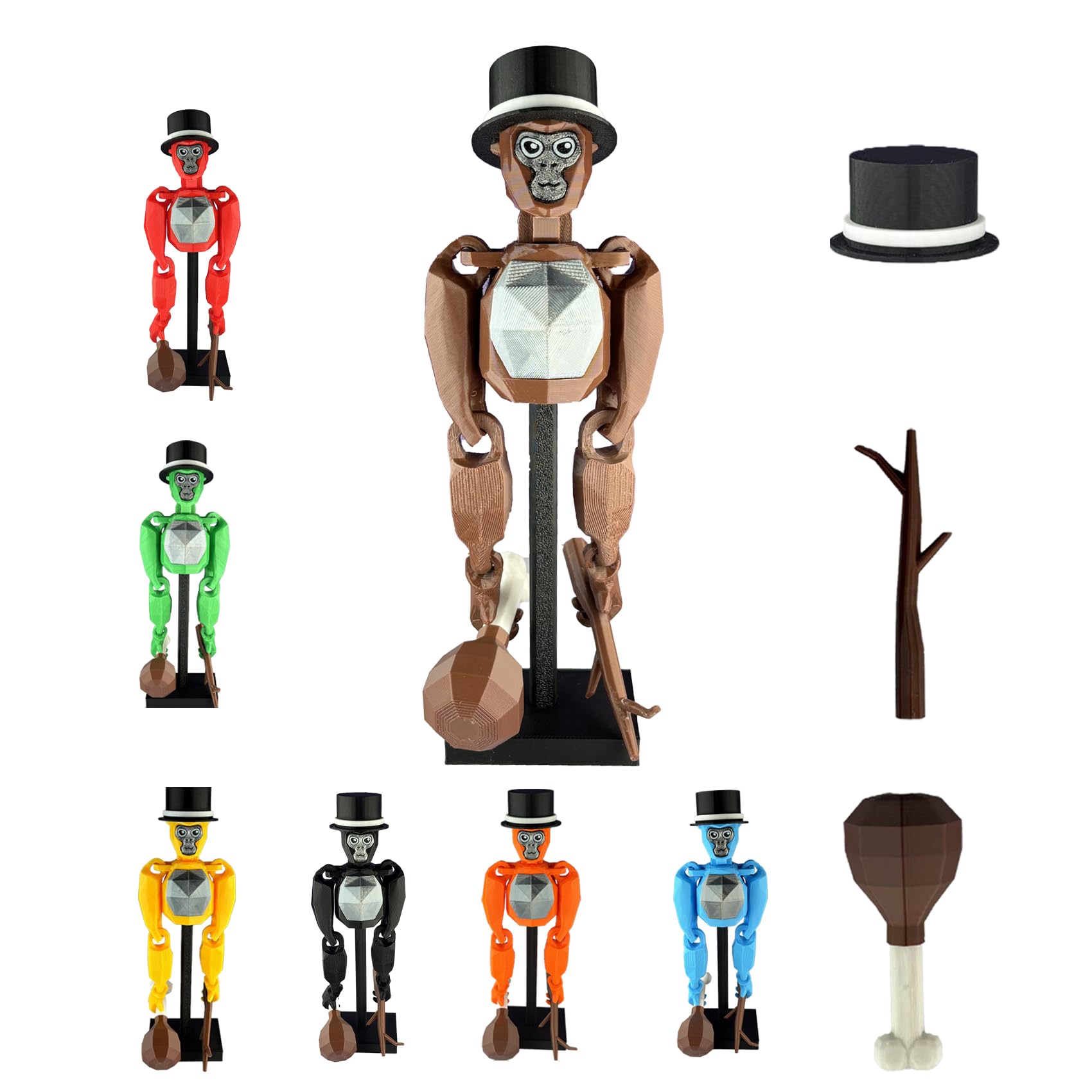 Yobbogo Monkey Figure Tag 6-Inch with Stand and Accessories, Poseable Joints, Cool Desk Toy for Gamers and Collectors