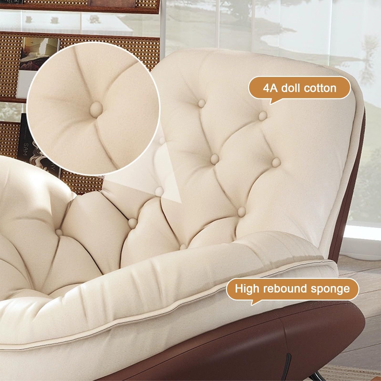 Poltrona Reclinabile Imbottita Sedia Dondolo Moderna con Accento Sullo Schienale Alto Poltrona Letto Singola Moderna Tempo Libero for Patio, Cortile, Balcone, Portico(Suede Fabric)