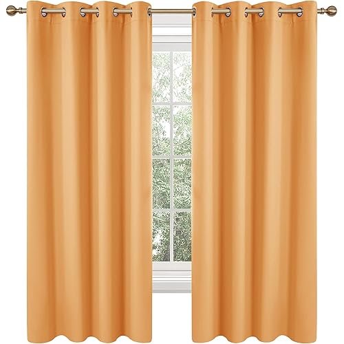 Deconovo Orange Blackout Curtains for Living Room, 52x72 Inch, Soundproof Curtains, Thermal Window Drapes (Orange Flame, 52x72 Inch, Set of 2)