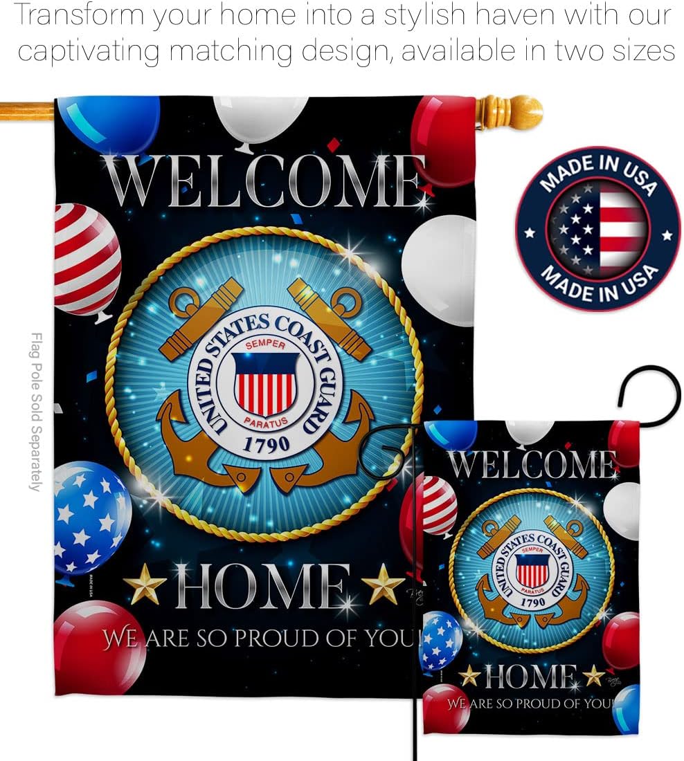 Welcome Home Coast Guard Garden Flag - Armed Forces USCG Semper Paratus United State American Military Veteran Retire Official - House Banner Small Yard Gift Double-Sided Made In USA 13 X 18.5