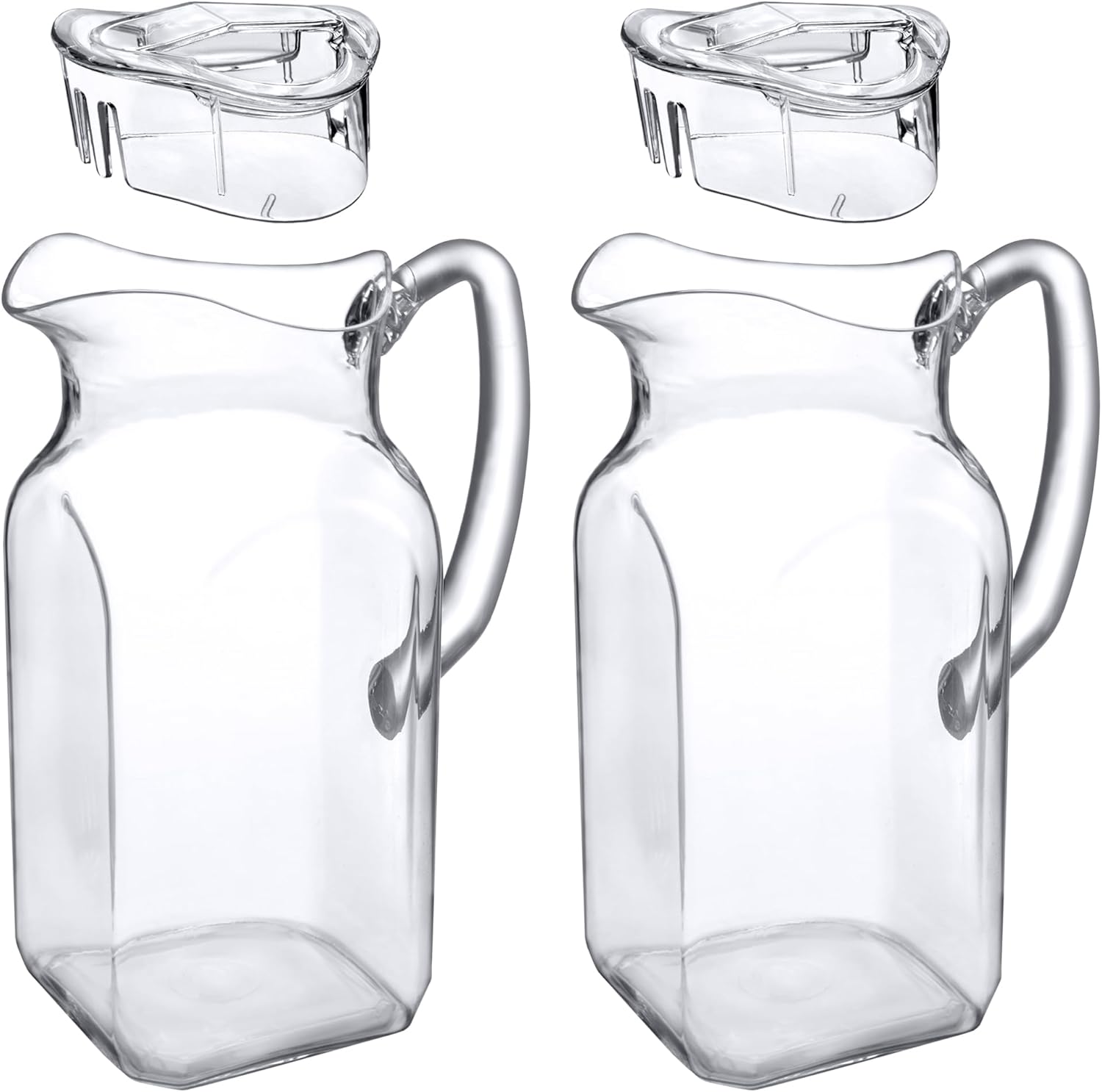 Amazing Abby - Quadly - 2-Pack Acrylic Pitcher (64 oz), Clear Plastic Water Pitcher with Lid, Fridge Jug, BPA-Free, Shatter-Proof, Great for Iced Tea, Sangria, Lemonade, Juice, Milk, and More