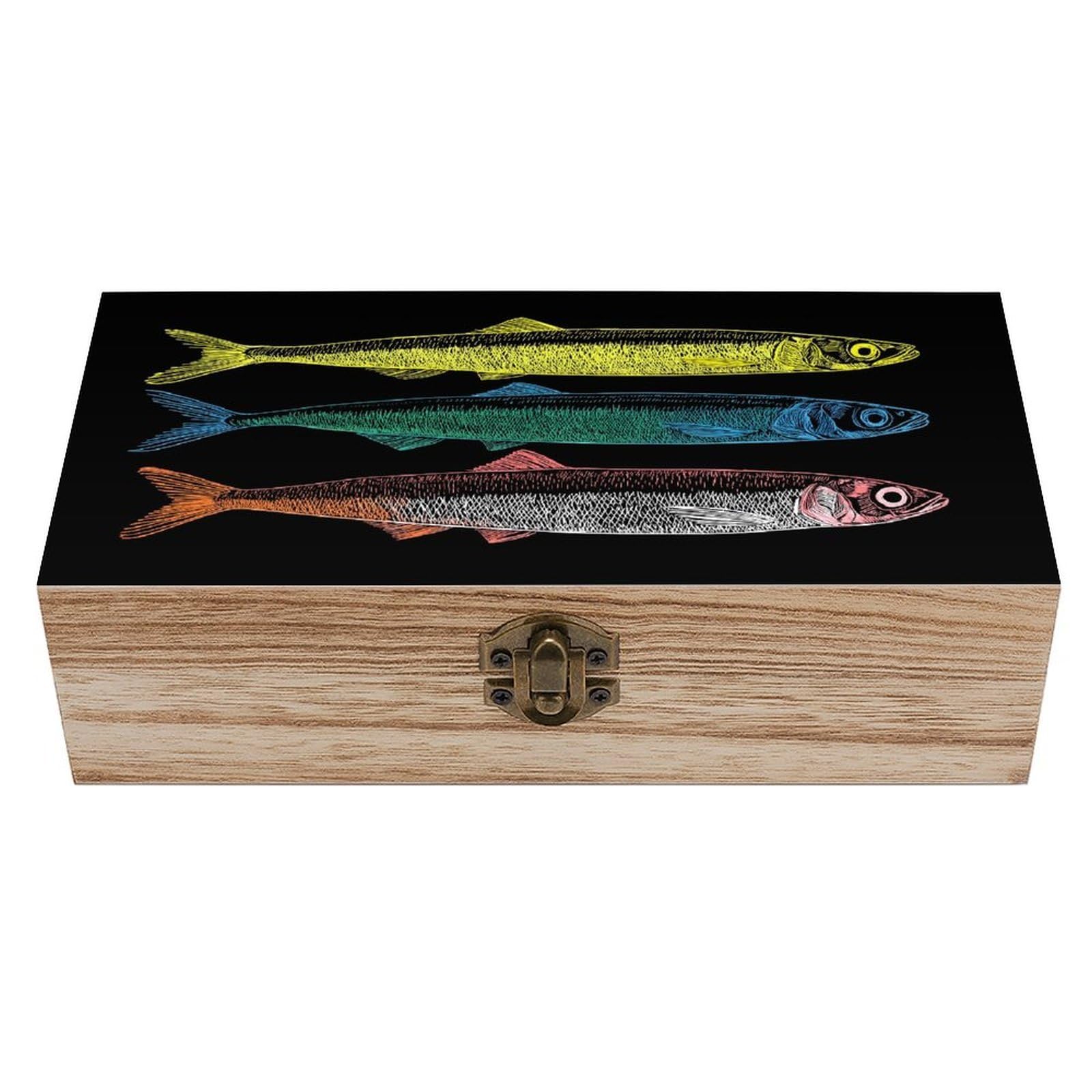 Ahdyr Three Colors Sardines Wooden Storage Box with Hinged Lid And Front Clasp Large Keepsake Box