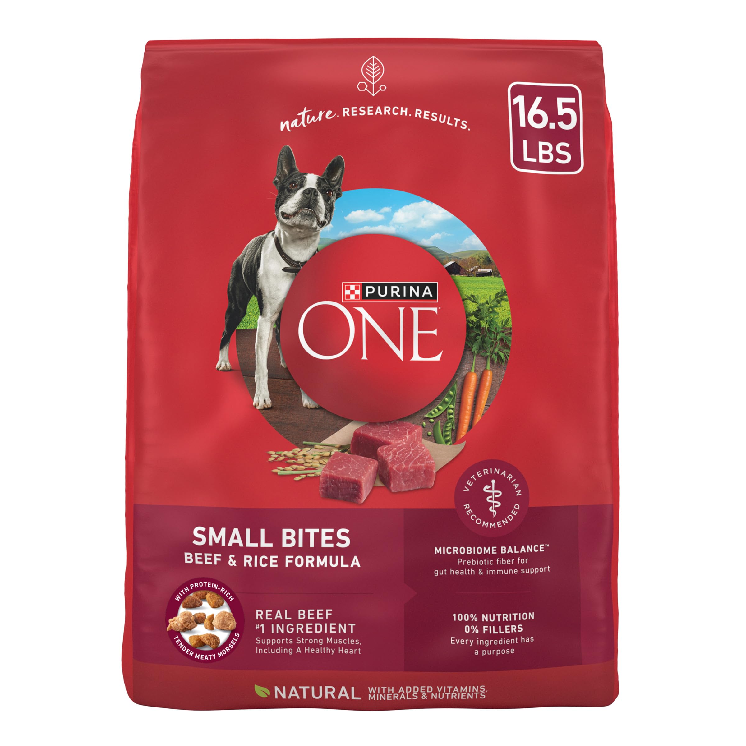 Purina ONE Small Bites Beef and Rice Formula Small High Protein Dry Dog Food Natural With Added Vitamins, Minerals and Nutrients - 16.5 lb. Bag