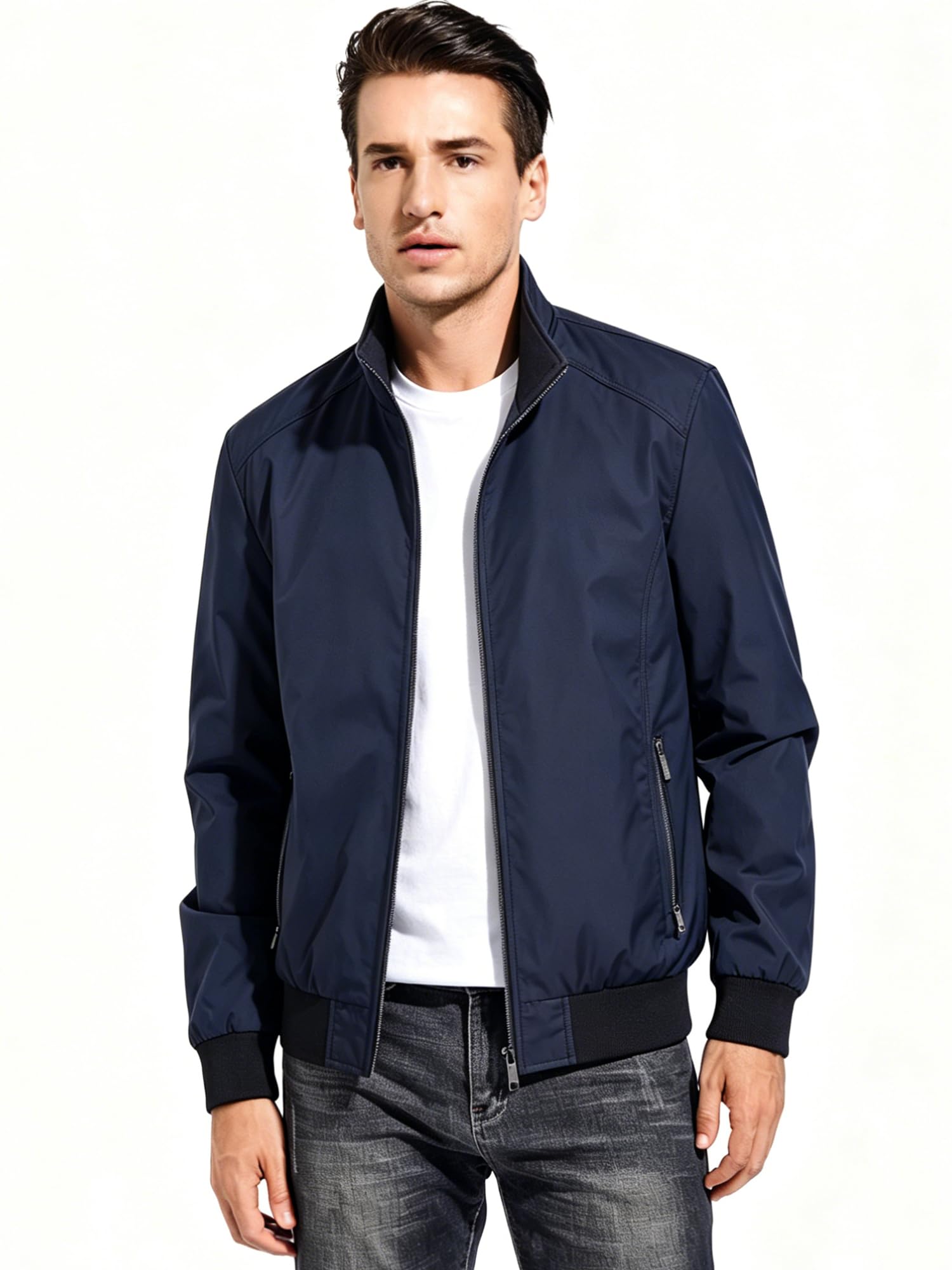 FTCayanz Blouson Homme Casual Léger Veste Mi Saison Manches Longues Col Montant Manteau S-3XL