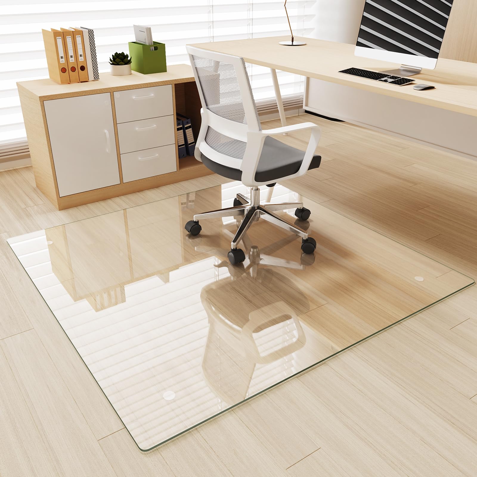 [Tempered Glass] 44" x 44" Glass Office Chair Mat for Carpet