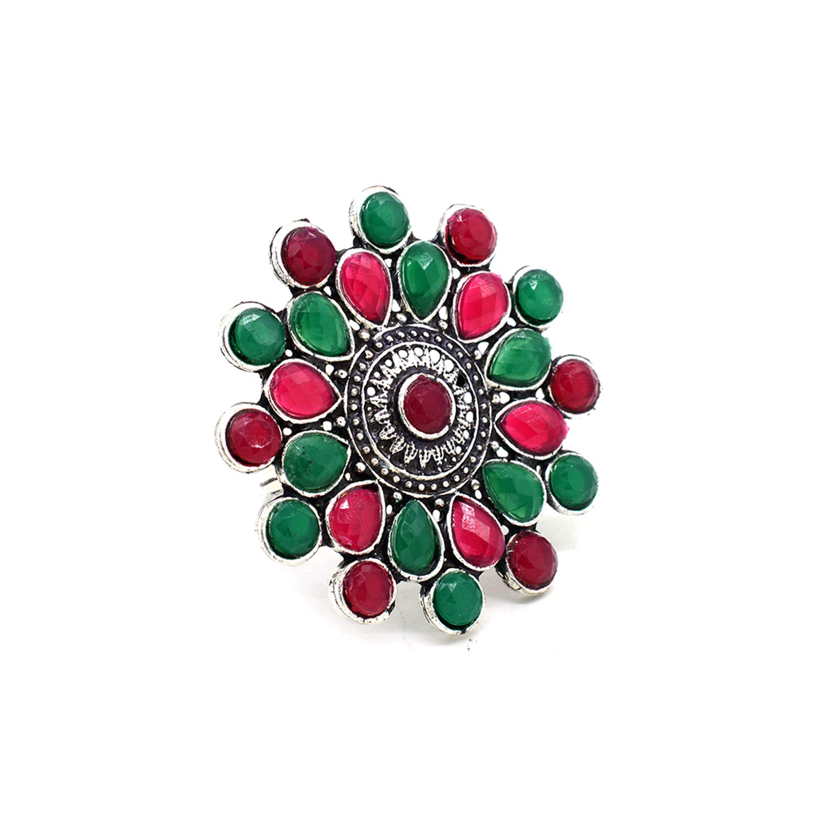 TEEJH Vani Multi Colored Stone Silver Ring For Women (B08YNFF19F) Amazon Price History, Amazon Price Tracker