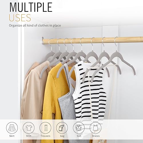 Miniatura 2 de ManGotree Paquete de 50 perchas de terciopelo para camisas para mujer, perchas de traje de 16.5 pulgadas con gancho giratorio de 360, perchas