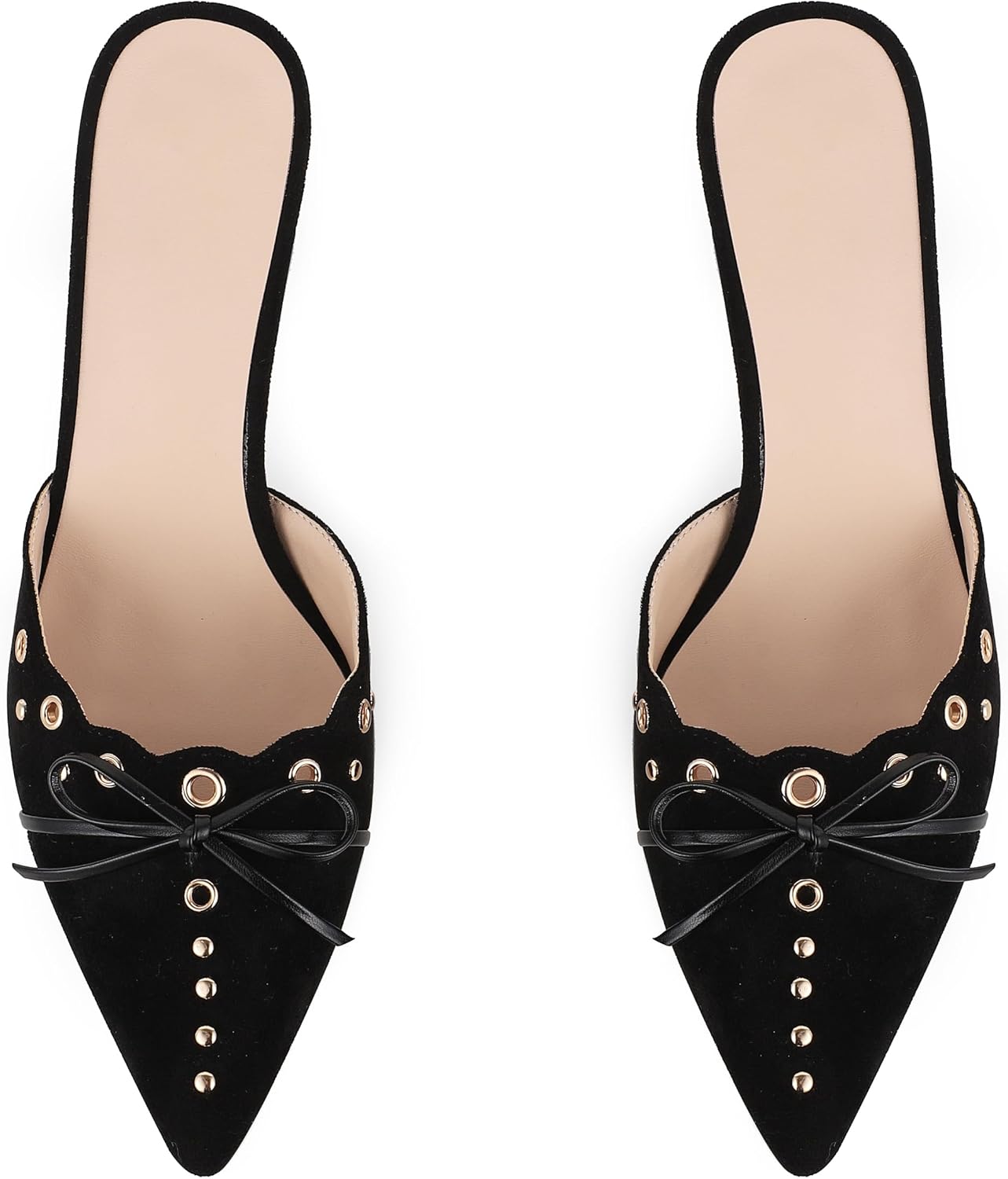 SaraIris Women's Black Mules Heels Pointed Toe Studded Slingback High Heel - Image 3