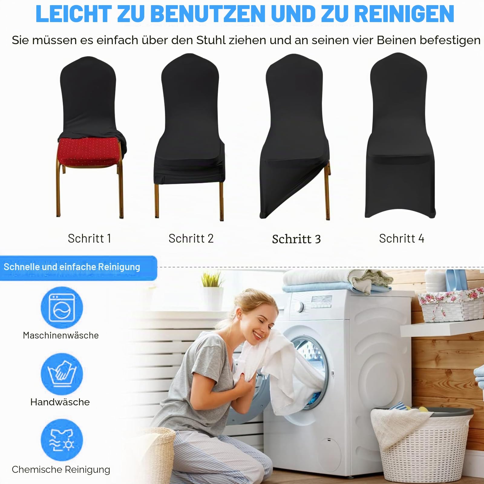 Stuhlhussen 100 Stück, Universell Stuhlhussen Weiß Polyester, Elegante Stuhl Stuhlbezüge Elasthan Spandex Waschbarer für Taufe Geburtstag Hochzeit Bankett Dekoration (100)