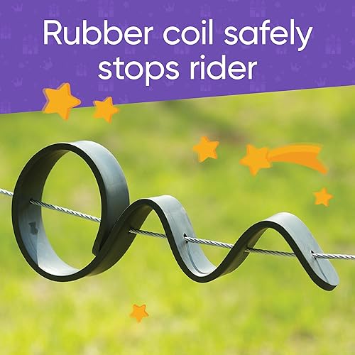 Miniatura 7 de HearthSong juego de tirolesa para patio trasero de 100 pies para niños con asiento ajustable, asas antideslizantes, tapón de goma y accesorios para