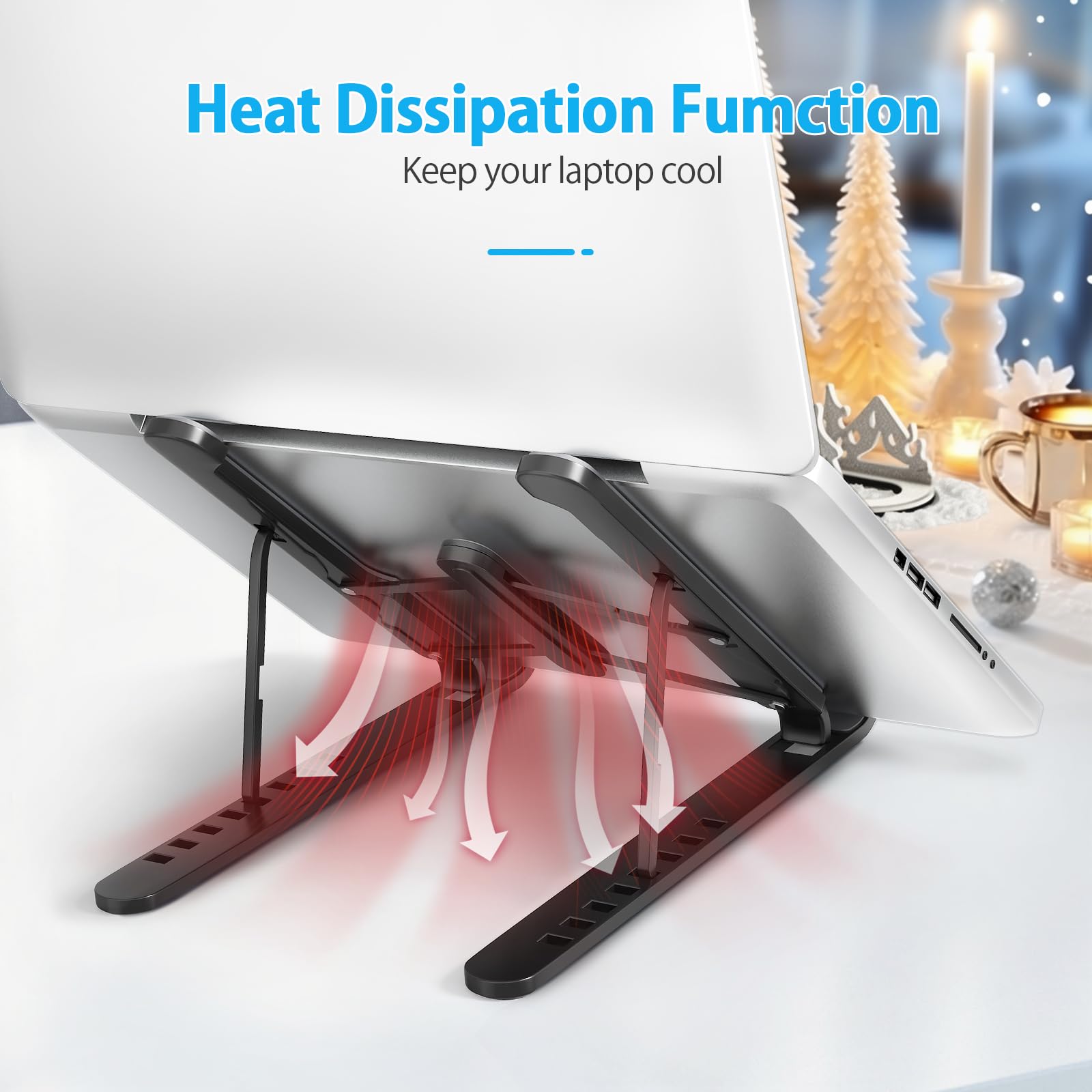 Supporto PC Portatile, 8 Livelli Regolabile & Raffreddamento Porta PC, Pieghevole in Plastica e Silicone Laptop Stand per Computer Portatili e Tablet (10-15,6’’)