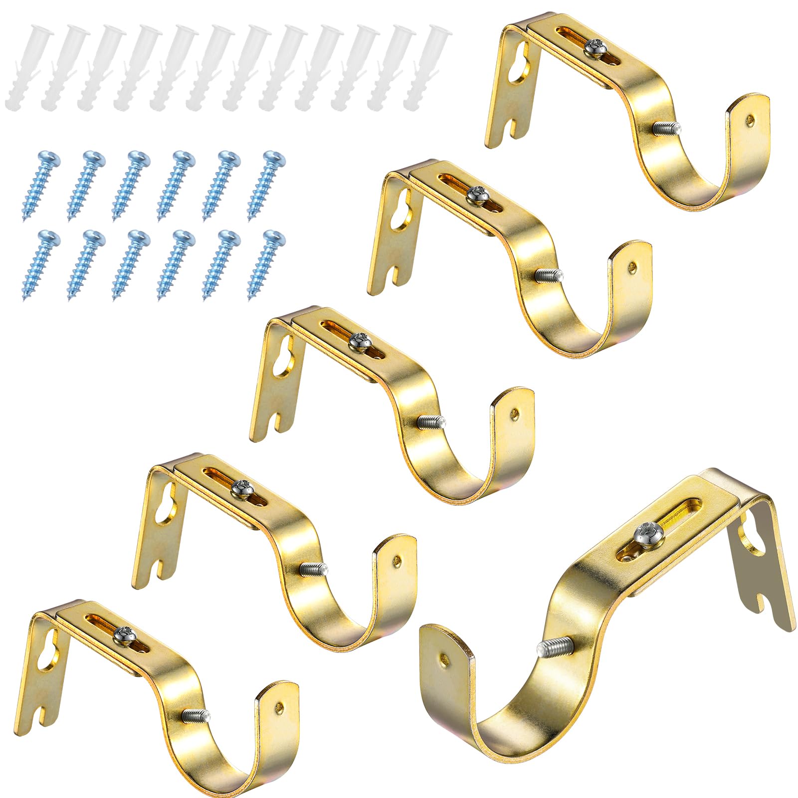 Frienda 6 Pack Curtain Rod Brackets Adjustable Wall Mounts, Gold