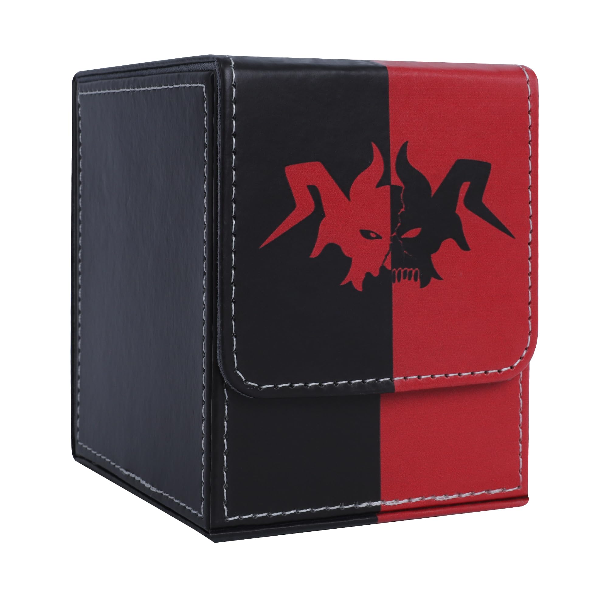 Zettokete Magnetic Card Deck Box with 2 Dividers, Holds 100+ Double Sleeved Cards, PU Leather Deck Case Fits for MTG Commander Decks and Magic Cards, Black/Red