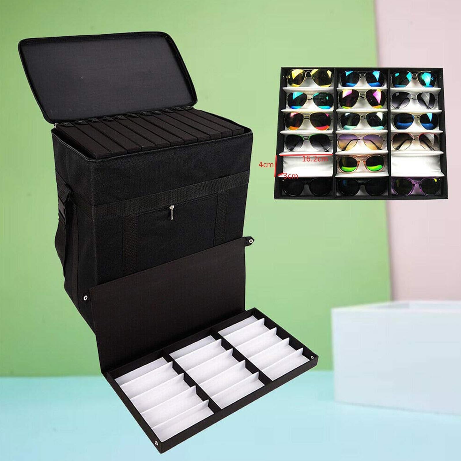 COYEUX Valise de Rangement pour Lunettes de Voyage, étui à Lunettes de Soleil Portable, avec 180 emplacements et roulettes, Tissu Oxford, Porte-Lunettes pour Plusieurs Paires