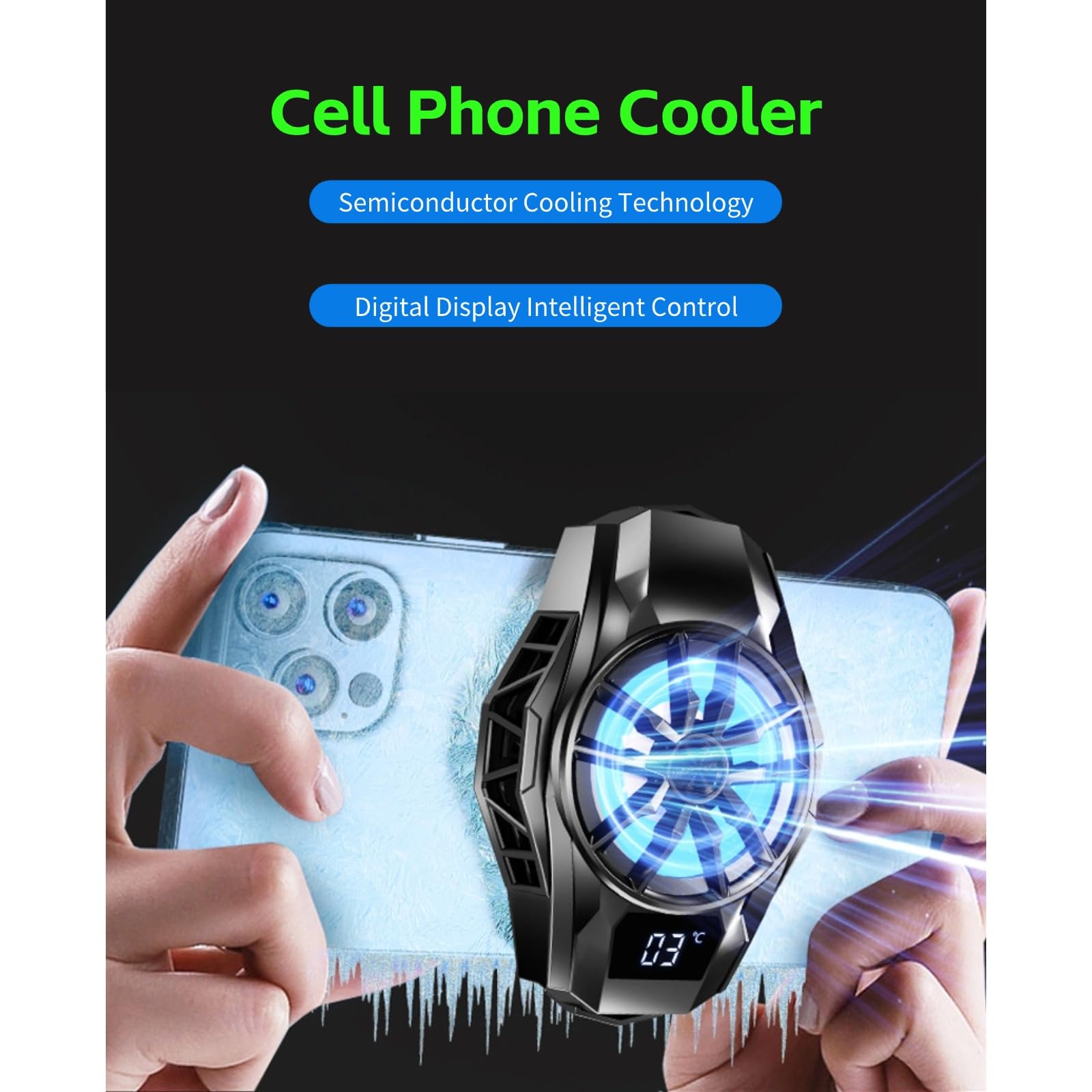 Chłodzenie Telefonu Komórkowego, Półprzewodnikowy Grzejnik Telefonu Komórkowego RGB z Wyświetlaczem Cyfrowym, Przenośny Lekki Magnetyczny Wentylator Chłodzący Telefon Komórkowy