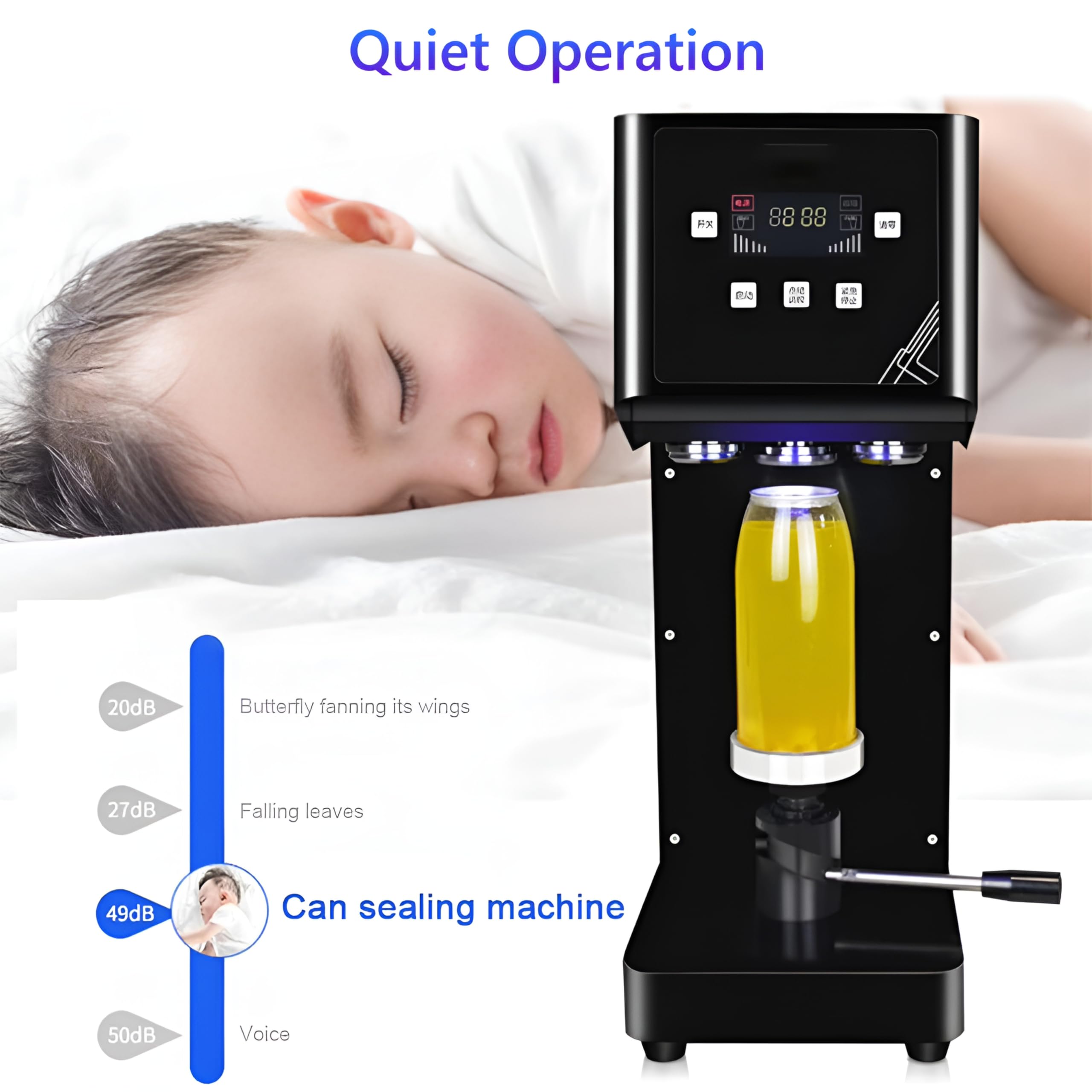 Machine de scellage automatique de canettes de 55 mm, machine à sceller électrique 415 W, hauteur d'étanchéité de 11,51 cm/17 cm/10 à 20 tasses/vitesse de scellage mini/contrôle numérique LCD