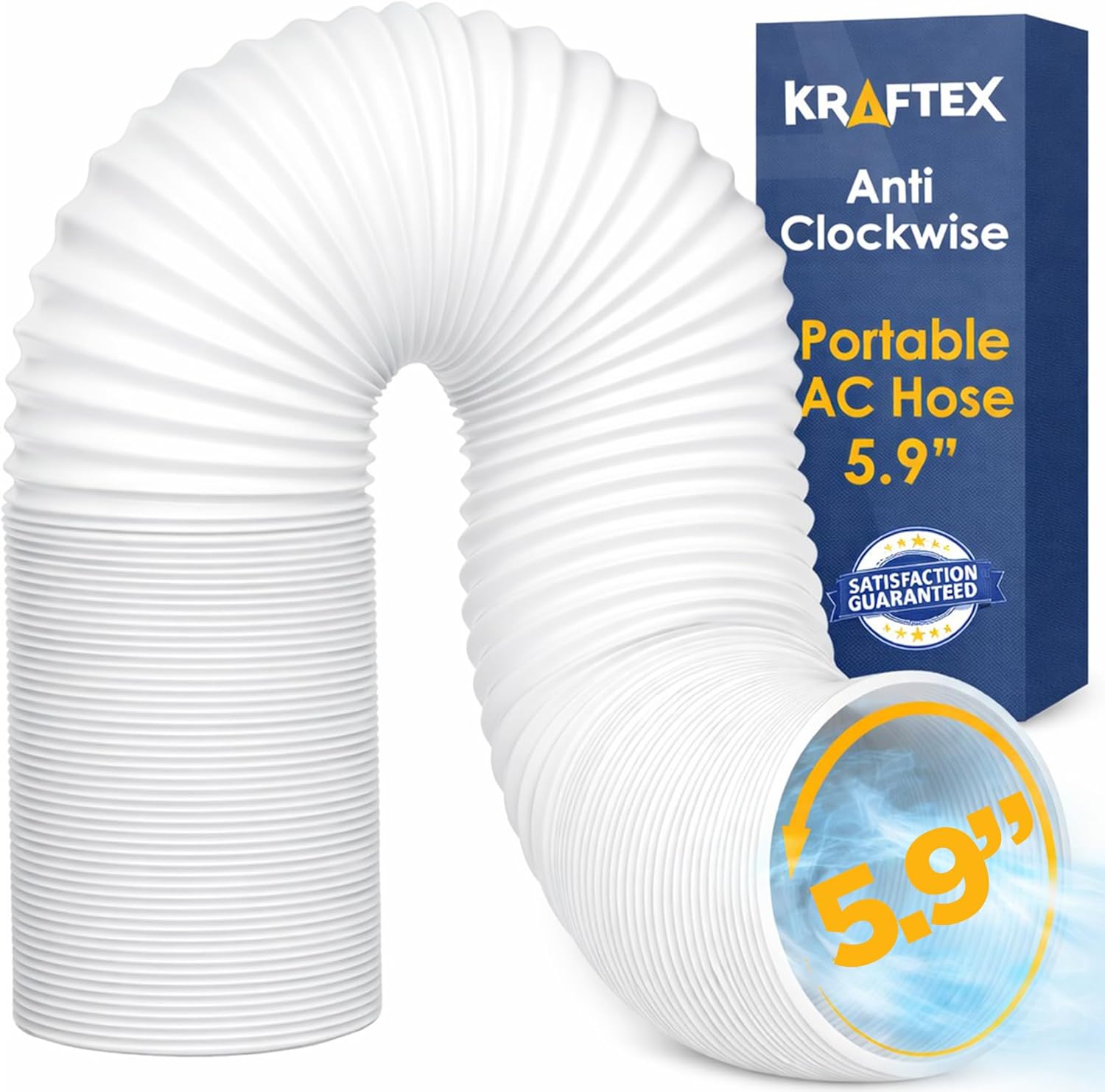 Portable Air Conditioner Hose. AC Exhaust Hose Vent with 5.9" Diameter, Anti-Clockwise Thread & Length up to 80". Portable AC Hose Compatible with LG, Delonghi and Many More.